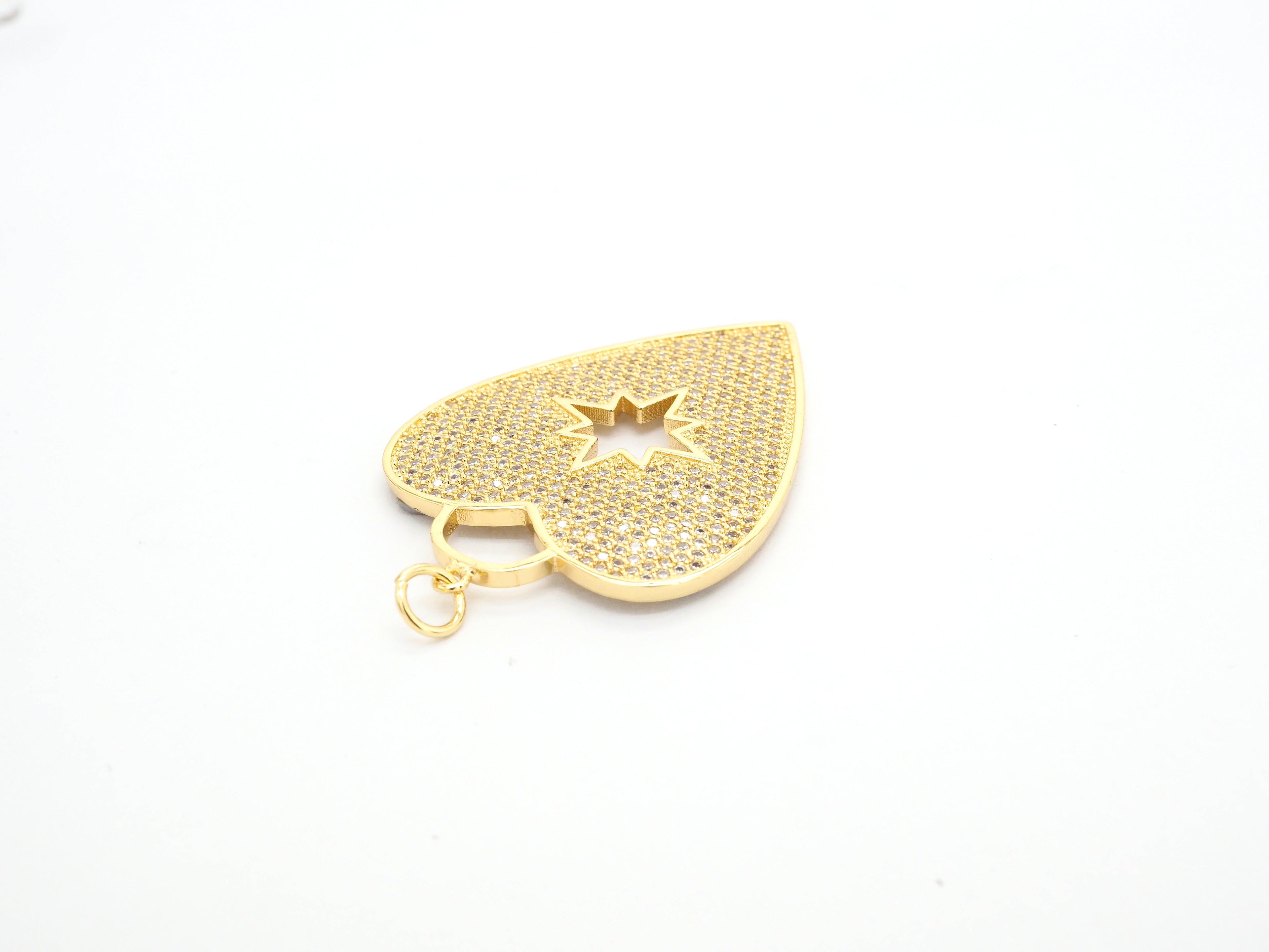 CZ Micro Pave Heart Pendant/Focal with Hollow out Star, Cubic Zirconia Large Heart Pendant Charm,48x33mm,sku#F519