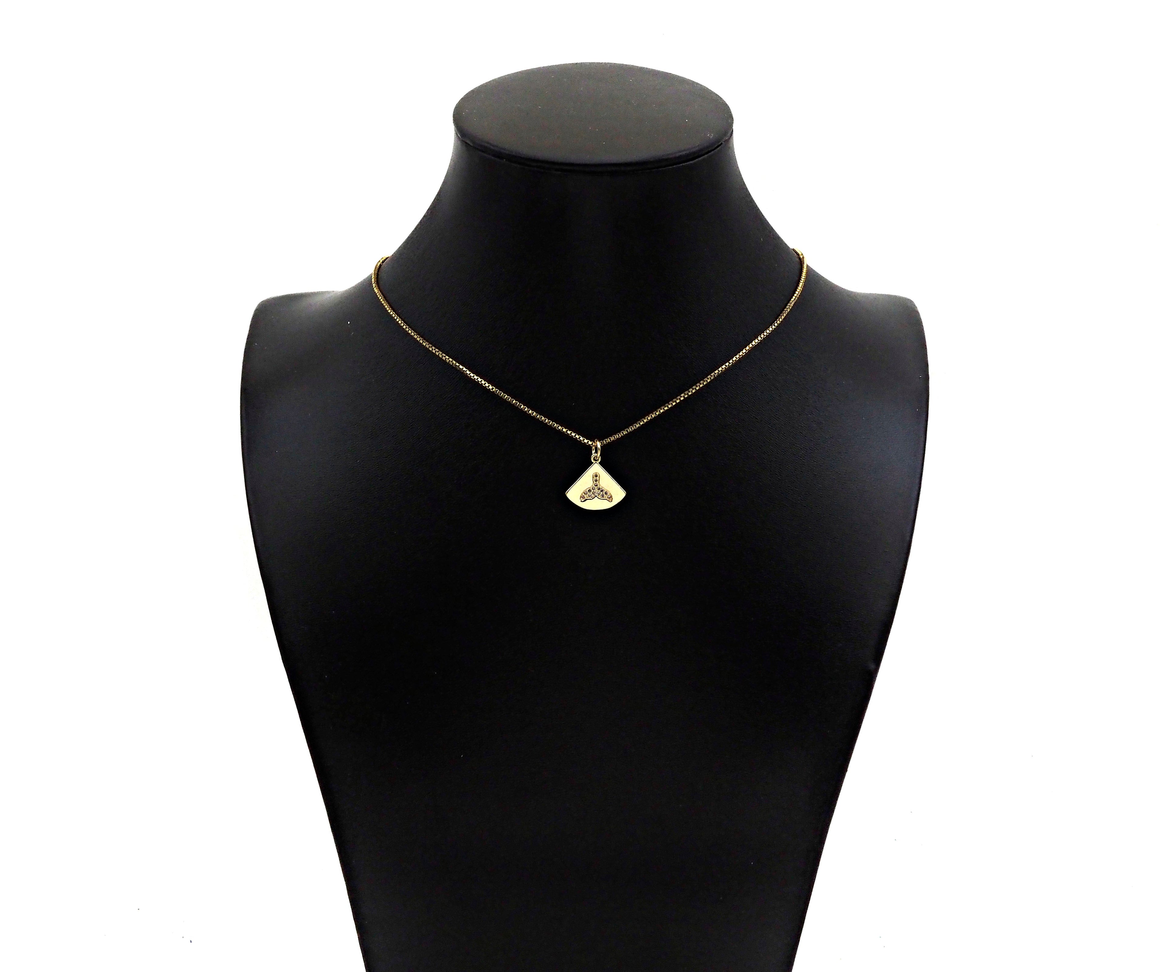 Gold Filled CZ Micro Pave Shark Tail On Fan Shape Pendant, 14K Gold Filled Charm, Necklace Bracelet Charm Pendant,15x14mm,Sku#CP32