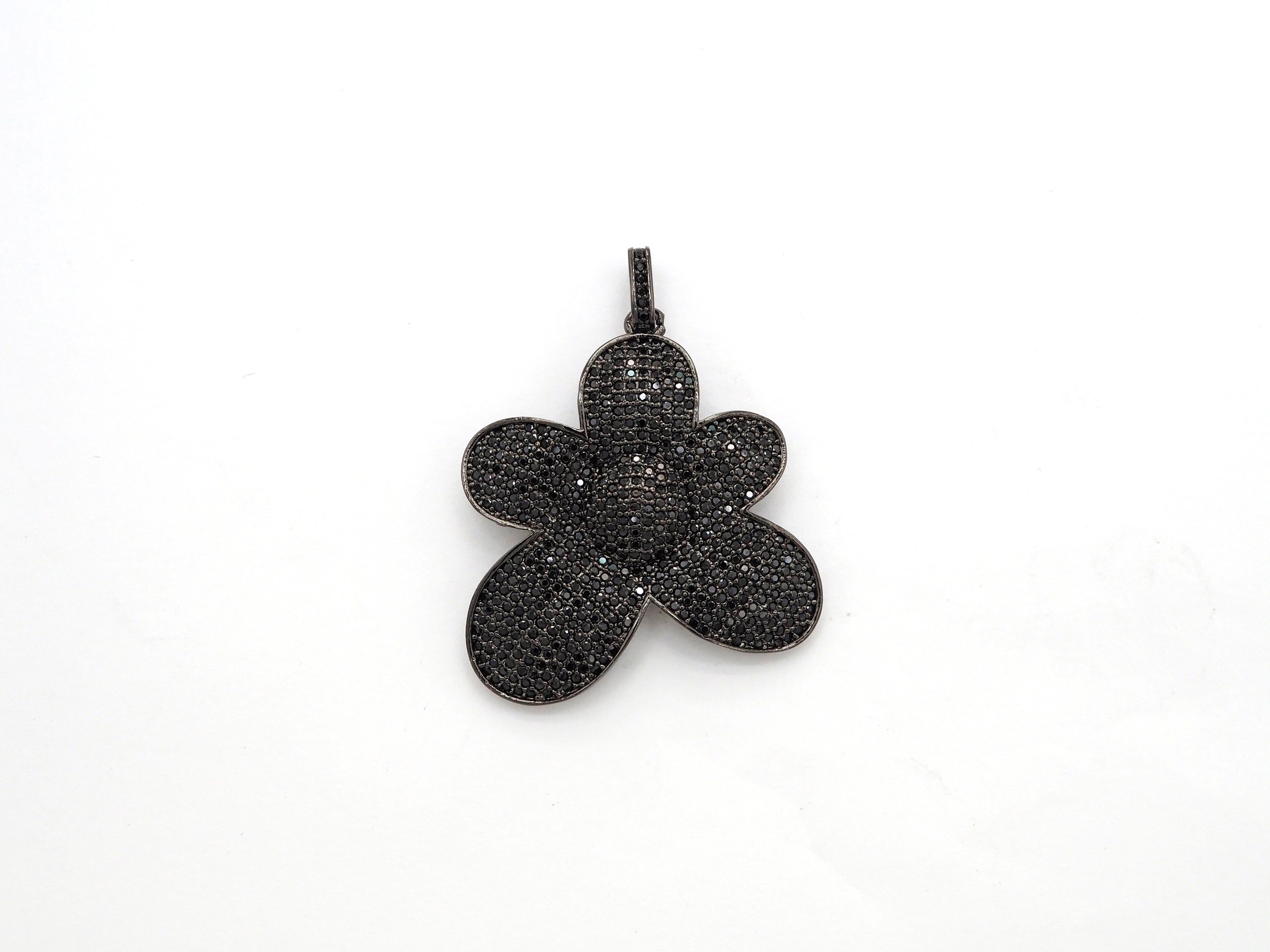 Black CZ Pave On Black Micro Pave Flower Charm Beads, Cubic Zirconia Paved Flower Charm,28x29/36x37mm, sku#F542