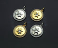 CZ Micro Pave Star On Round Coin Shape Pendant, Gold/Silver Plated Jewelry, Necklace Bracelet Charm Pendant, 14x16mm,sku#F1214