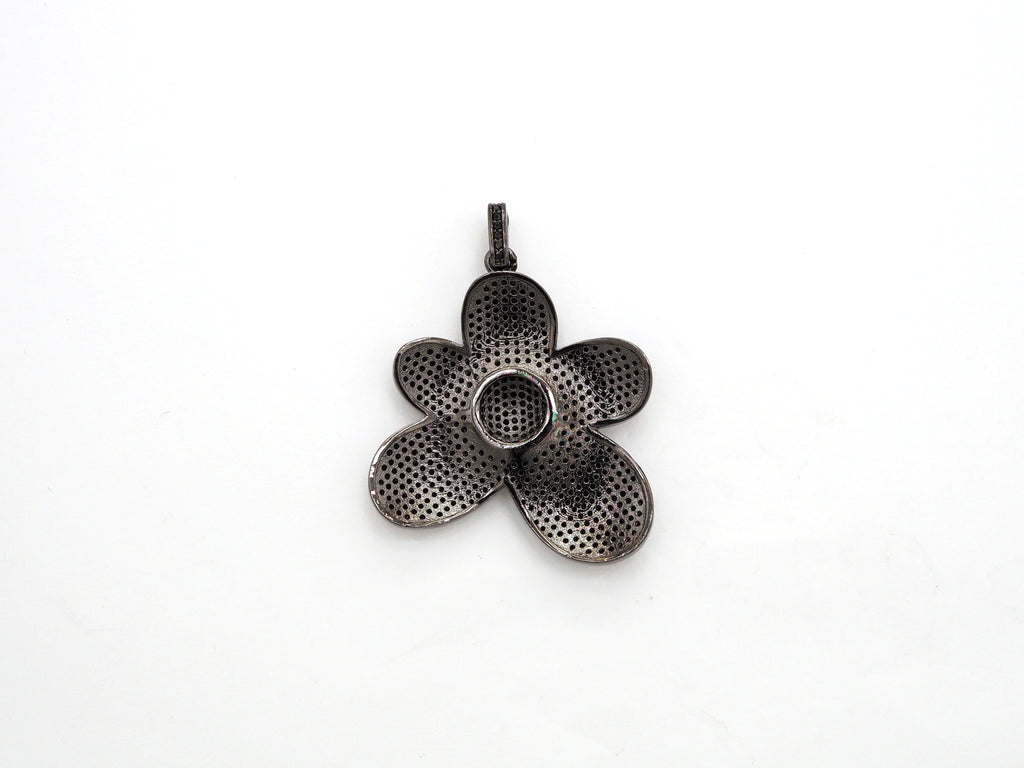Black CZ Pave On Black Micro Pave Flower Charm Beads, Cubic Zirconia Paved Flower Charm,28x29/36x37mm, sku#F542