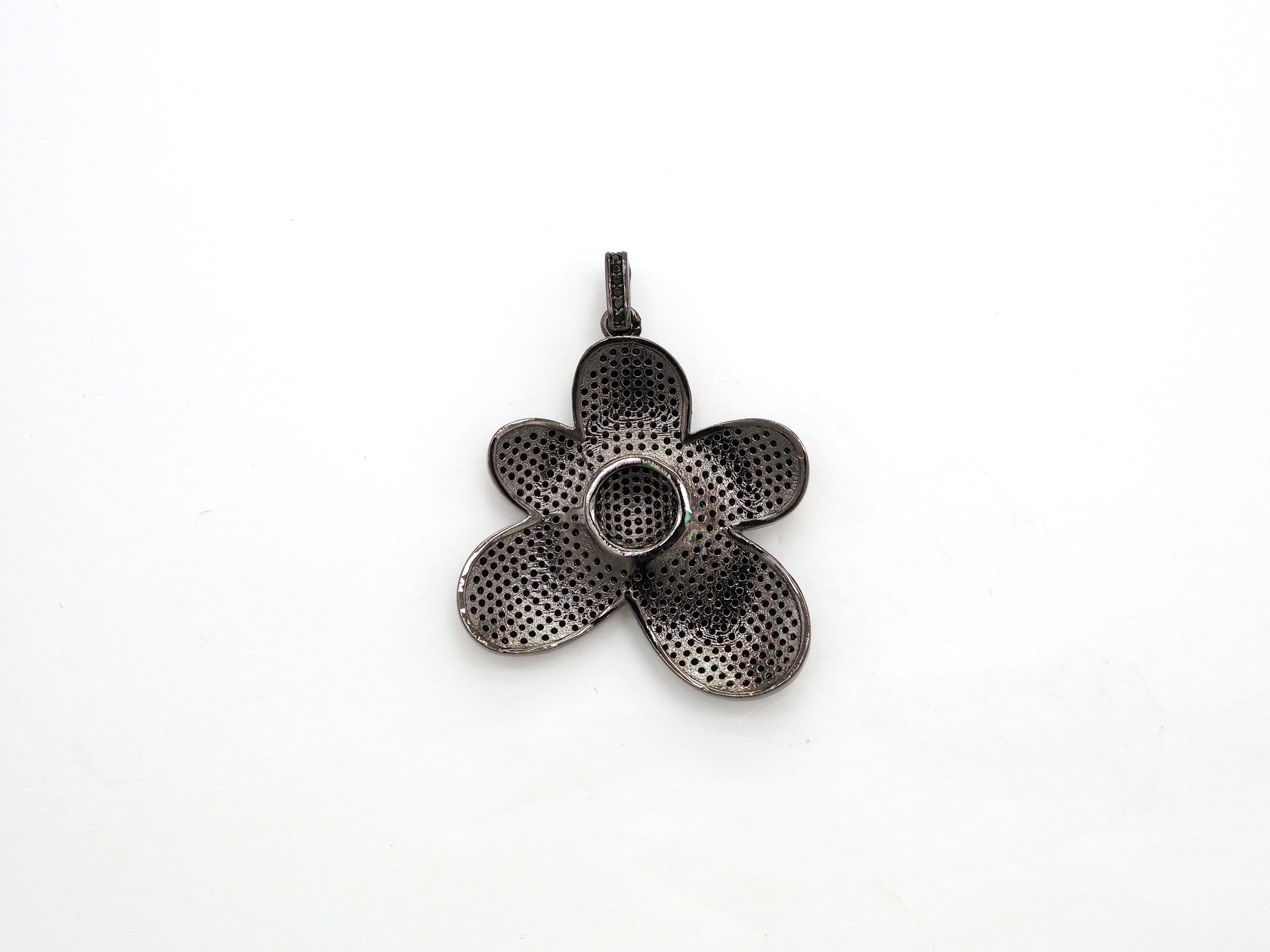 Black CZ Pave On Black Micro Pave Flower Charm Beads, Cubic Zirconia Paved Flower Charm,28x29/36x37mm, sku#F542