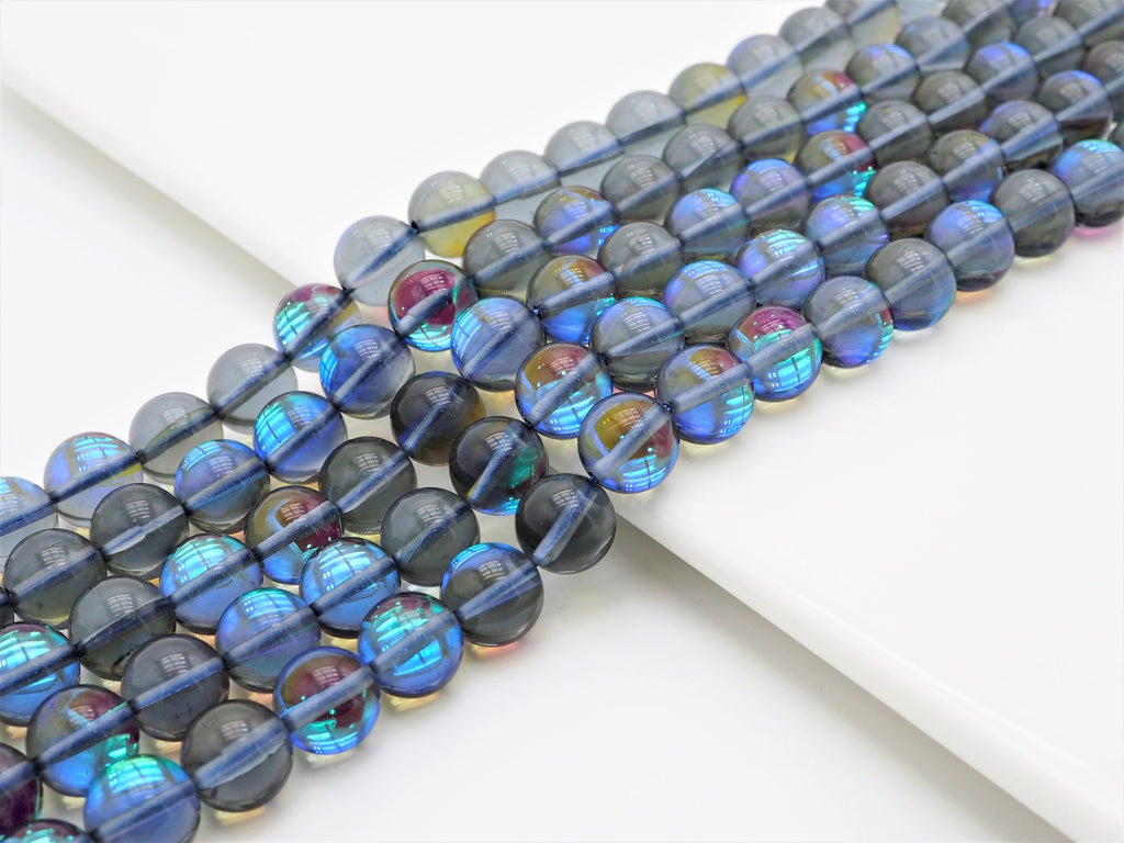 Beautiful Glossy Grey Spectrolite Quartz, Crystal Round beads, 6mm/8mm/10mm/12mm Manmade Gray Blue Moonstone beads,15.5inch strand, SKU#U290