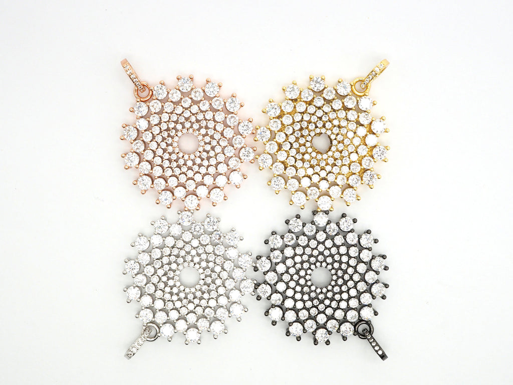 40mm Large CZ Micro Pave Shiny Radial Flower Pendant/Charm, Cubic Zirconia Paved Charm, Filigree Necklace Bracelet Charm Pendant,sku#F506