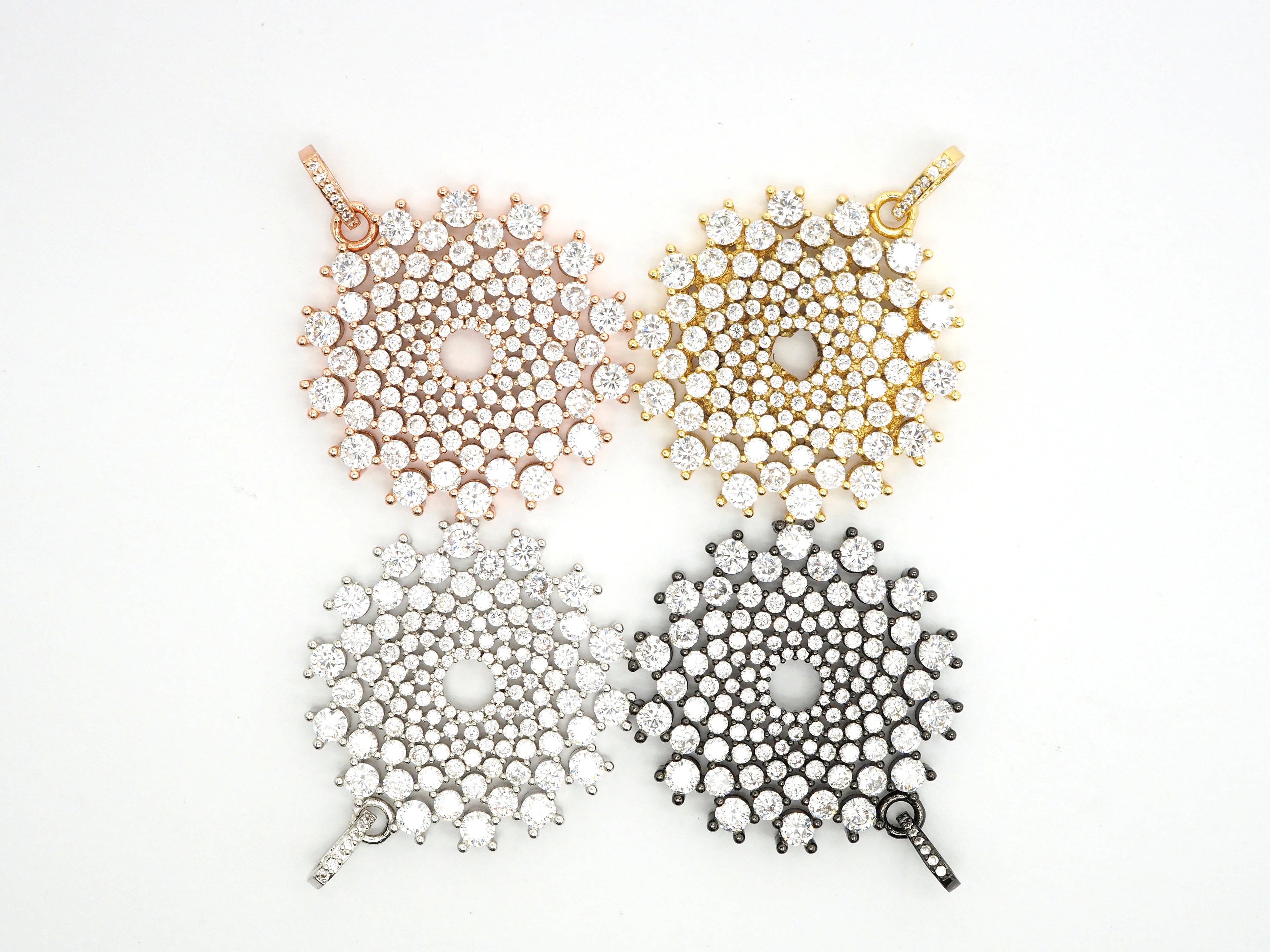 40mm Large CZ Micro Pave Shiny Radial Flower Pendant/Charm, Cubic Zirconia Paved Charm, Filigree Necklace Bracelet Charm Pendant,sku#F506