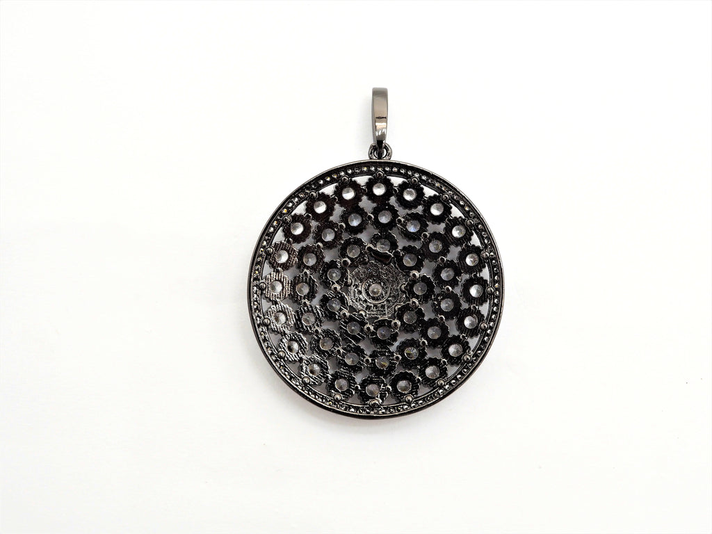 40mm Large CZ Micro Pave Filigree Round Disc Pendant, Cubic Zirconia Rose Gold/Silver/Black Focal Pendant, sku#F545