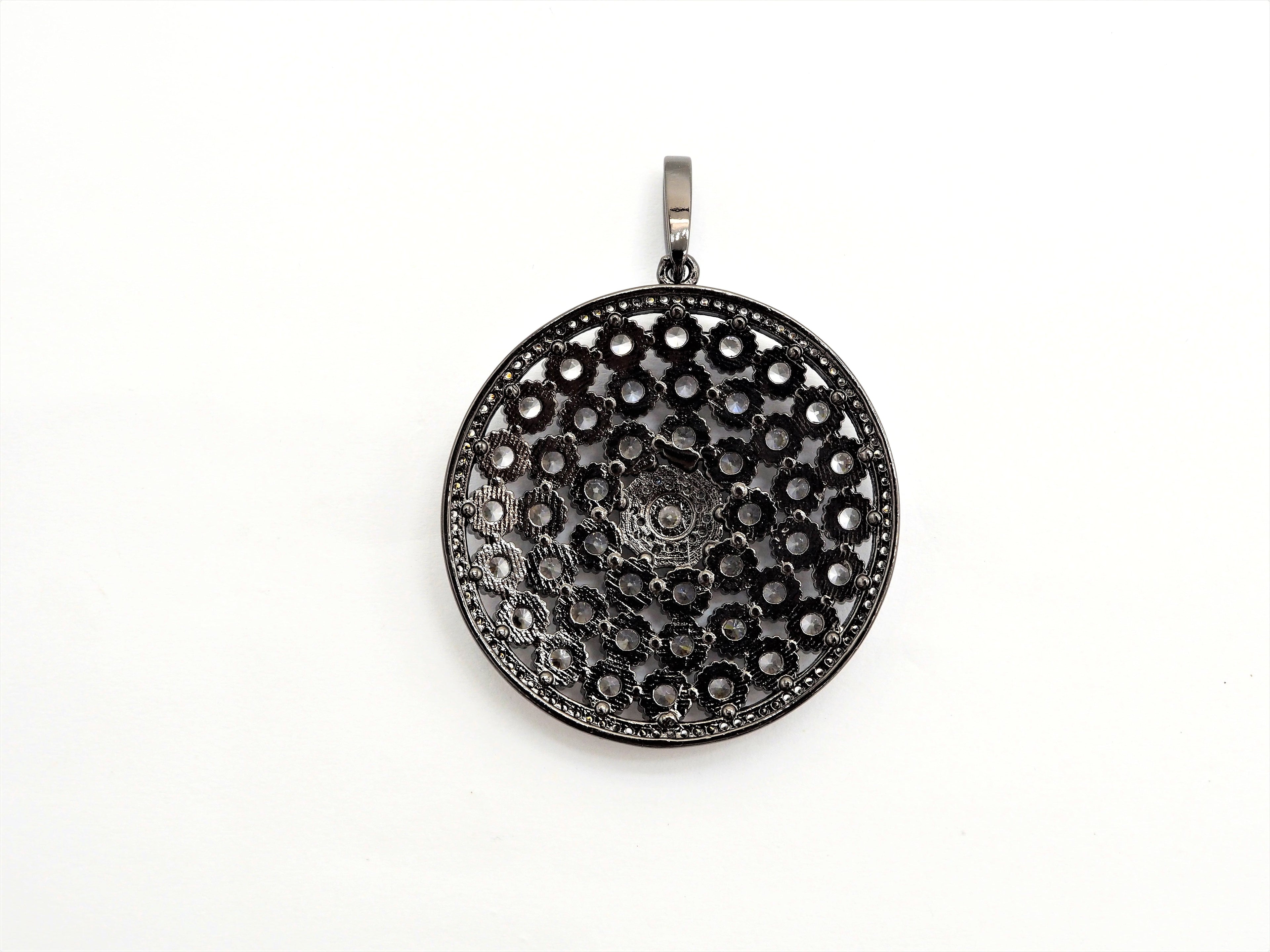 40mm Large CZ Micro Pave Filigree Round Disc Pendant, Cubic Zirconia Rose Gold/Silver/Black Focal Pendant, sku#F545