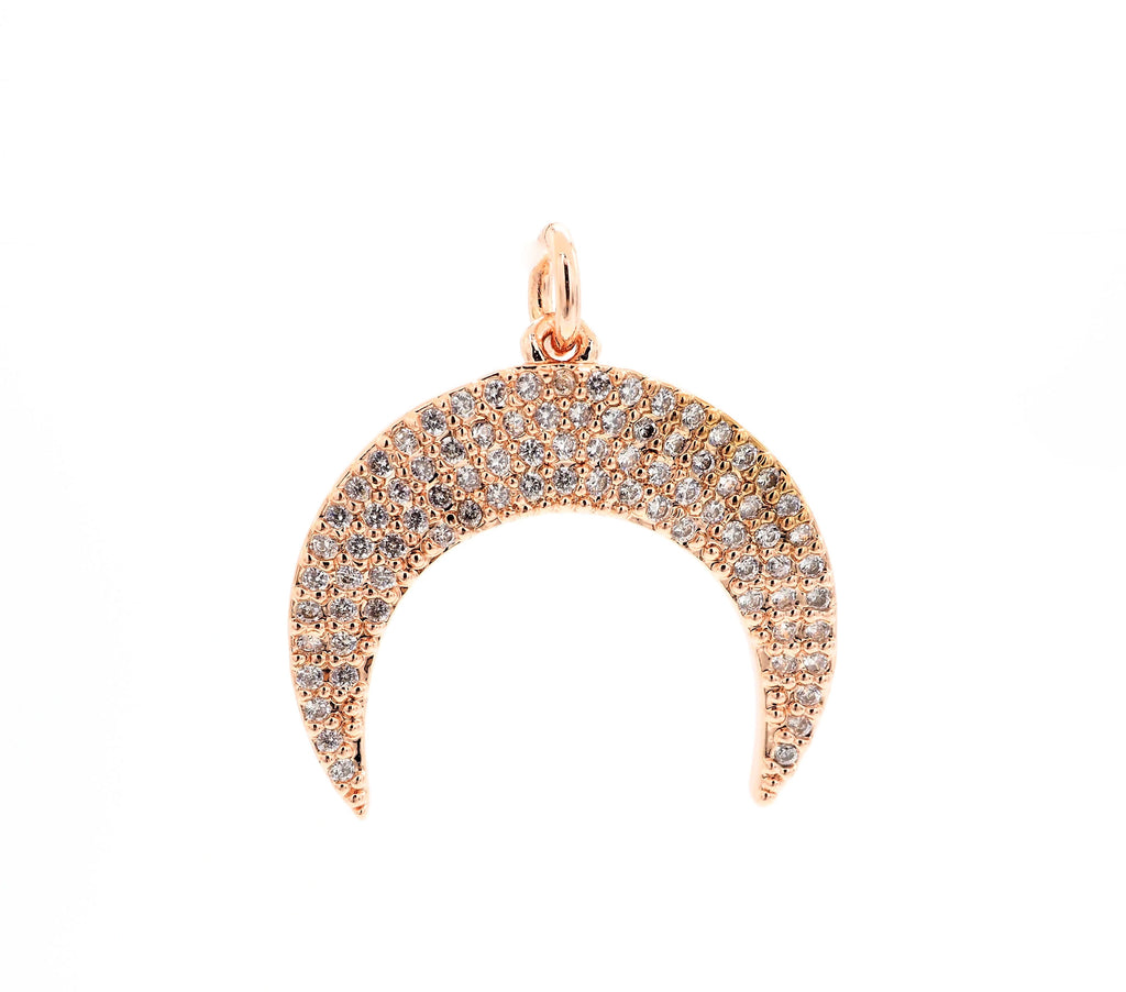 CZ Micro Pave Crescent Moon Pendant, CZ Pave Horn Findings, Micro Paved Horn Pendant, 20mm,sku#F550
