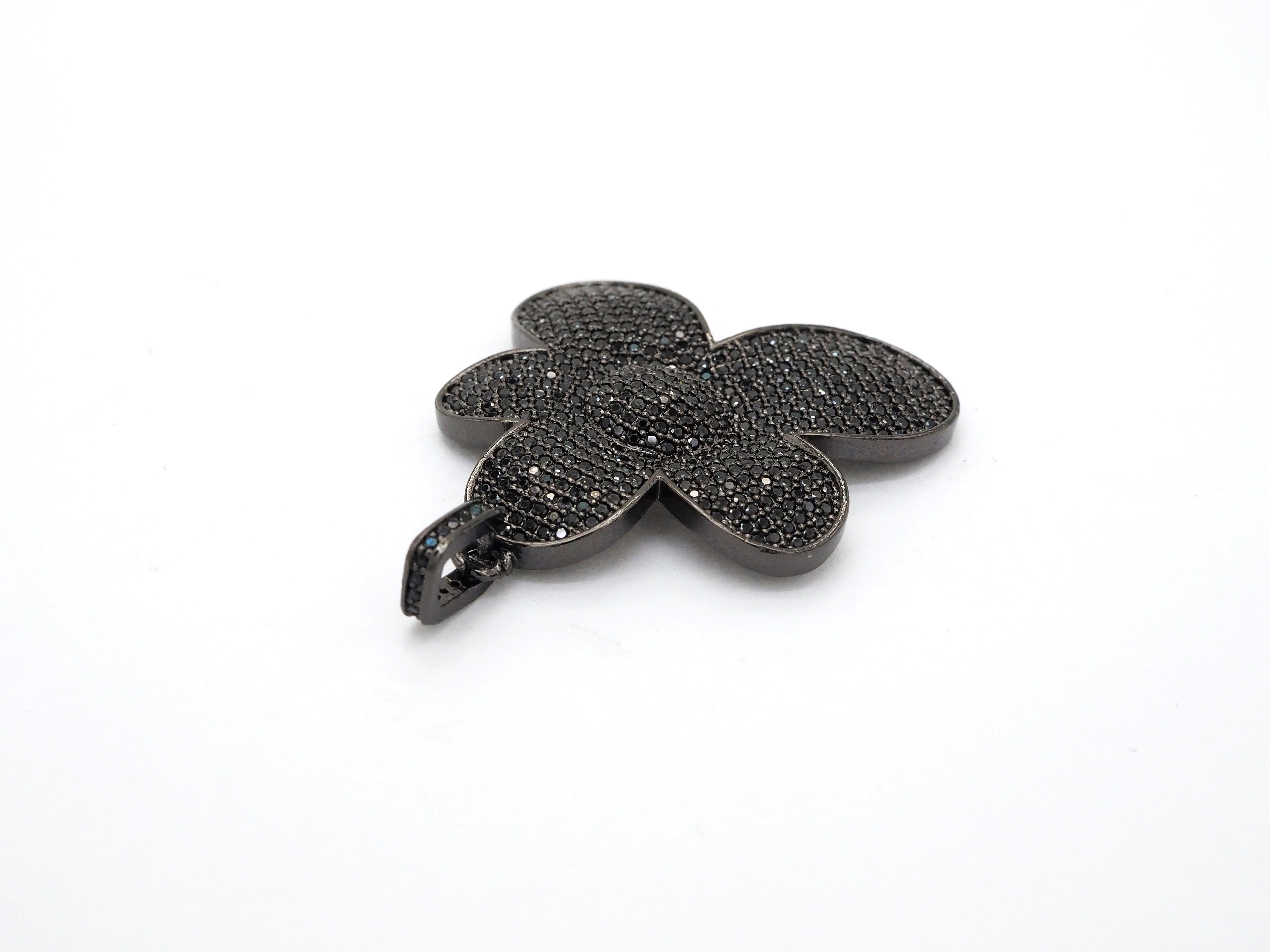 Black CZ Pave On Black Micro Pave Flower Charm Beads, Cubic Zirconia Paved Flower Charm,28x29/36x37mm, sku#F542