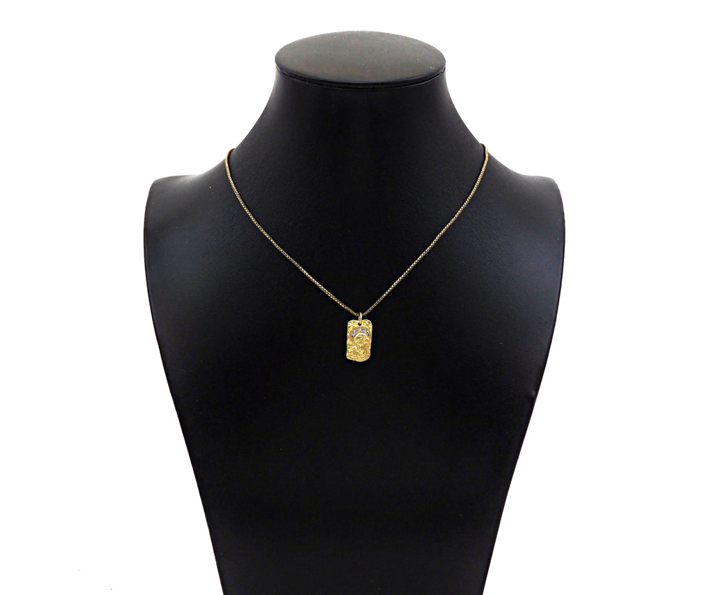 CZ Micro Pave Embossed St Mary On Rectangle Pendant, Matt Gold/Silver Charm, Necklace Bracelet Charm Pendant, 17x10mm, Sku#Y454