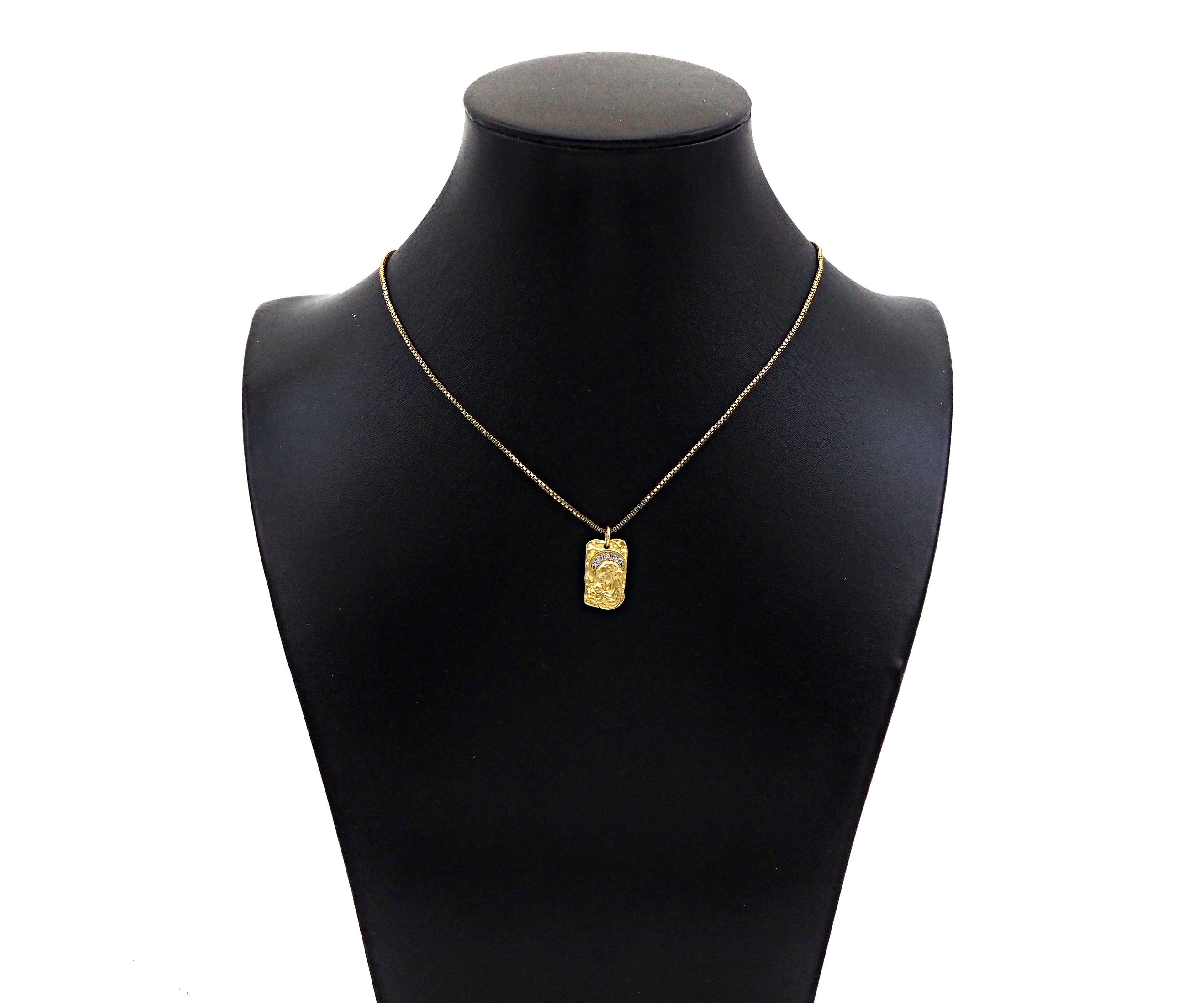 CZ Micro Pave Embossed St Mary On Rectangle Pendant, Matt Gold/Silver Charm, Necklace Bracelet Charm Pendant, 17x10mm, Sku#Y454