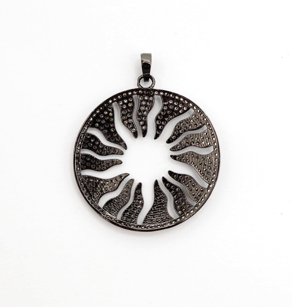 CZ Micro Pave Hollow out Floral Flower Flame Pendant/Charm, Cubic Zirconia Pendant Charm,35x38mm,sku#F495