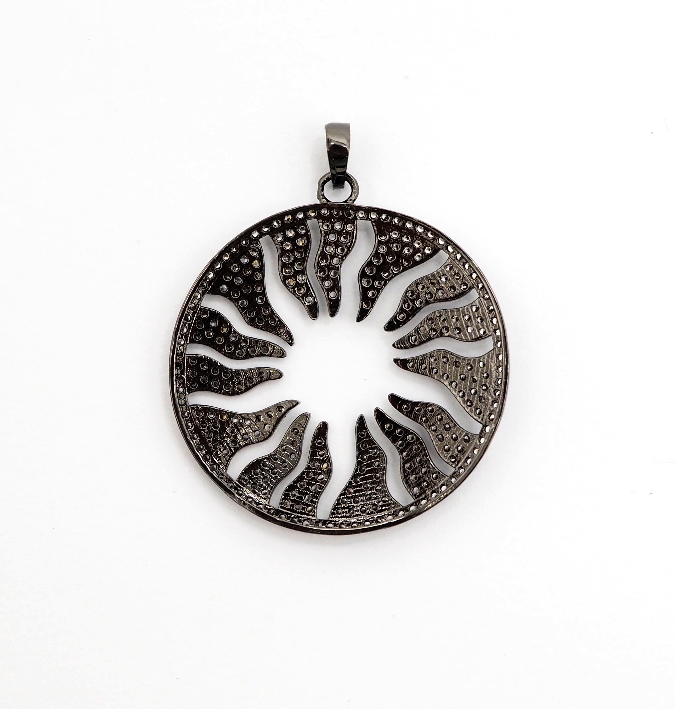 CZ Micro Pave Hollow out Floral Flower Flame Pendant/Charm, Cubic Zirconia Pendant Charm,35x38mm,sku#F495