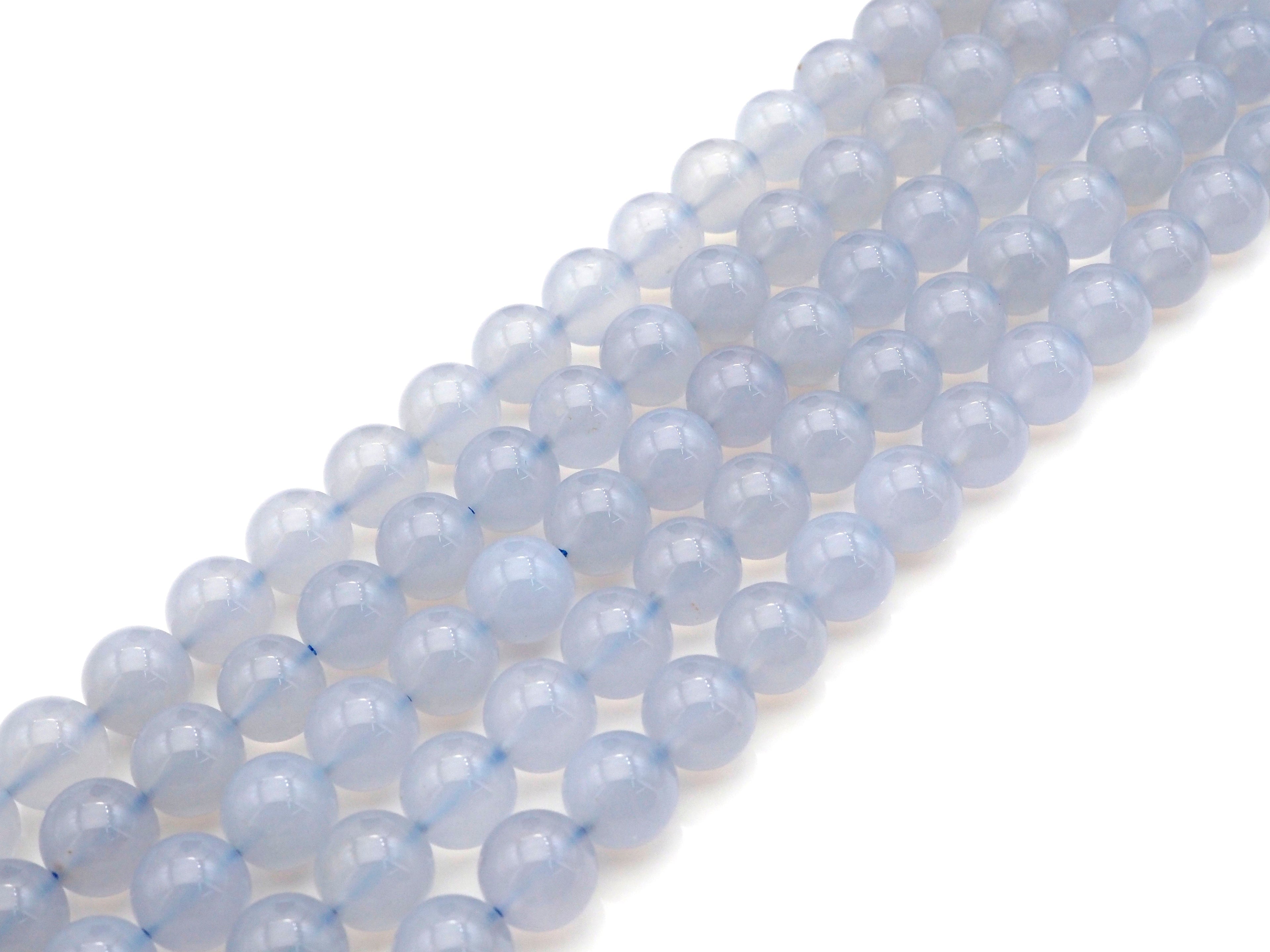 Top Quality Blue Chalcedony Round Smooth Beads, 6mm/8mm/10mm Natural High Polished Chalcedony, 15.5'' Full Strand, Sku#U1014