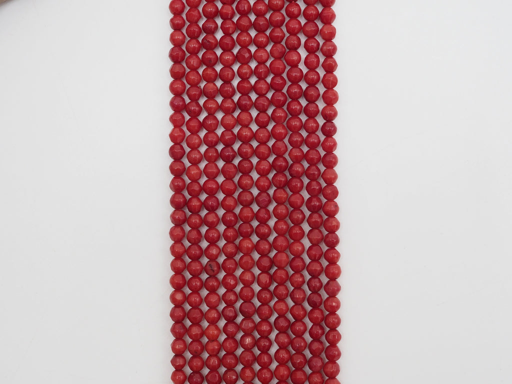 Red Coral Faceted Round Beads, Sku#U282