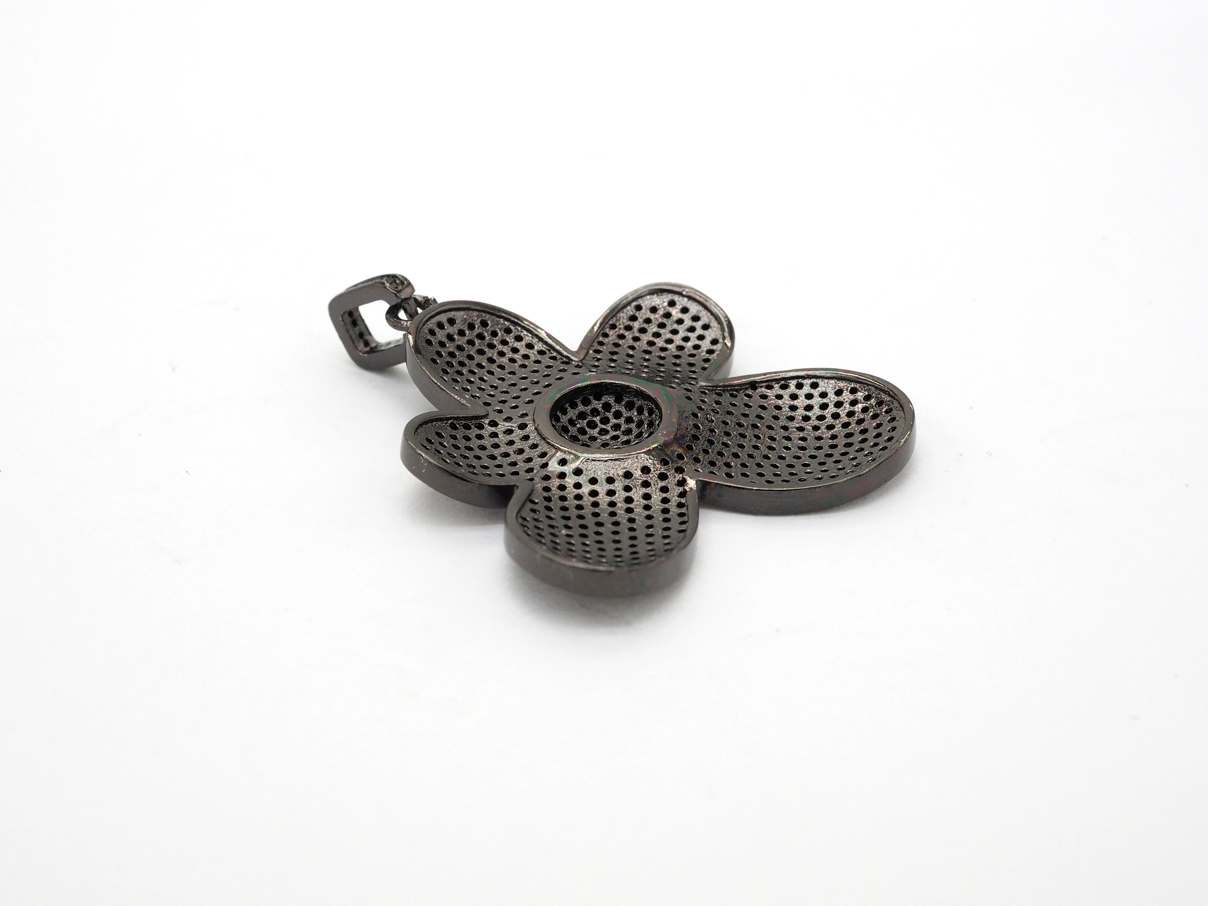 Black CZ Pave On Black Micro Pave Flower Charm Beads, Cubic Zirconia Paved Flower Charm,28x29/36x37mm, sku#F542