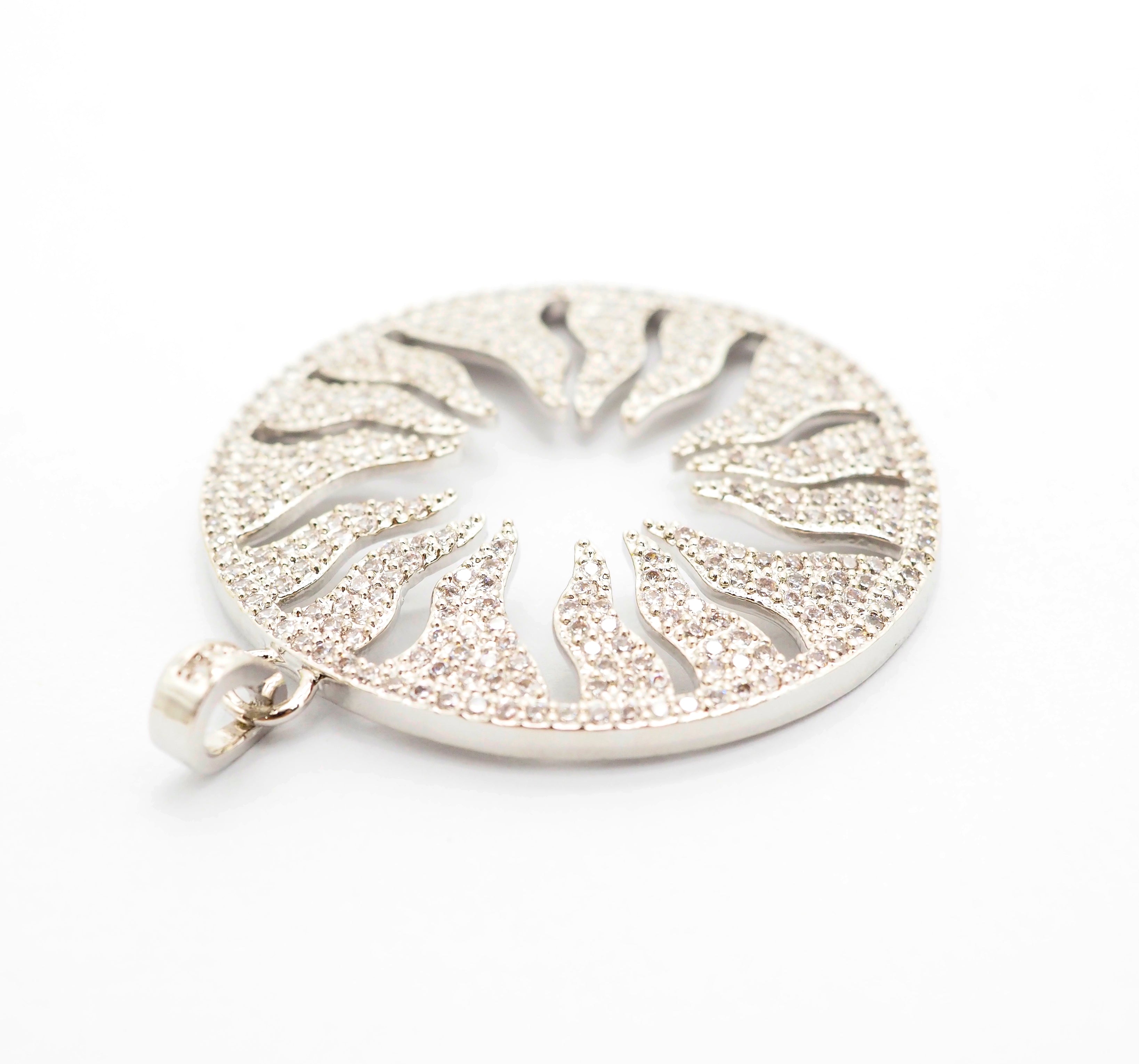 CZ Micro Pave Hollow out Floral Flower Flame Pendant/Charm, Cubic Zirconia Pendant Charm,35x38mm,sku#F495