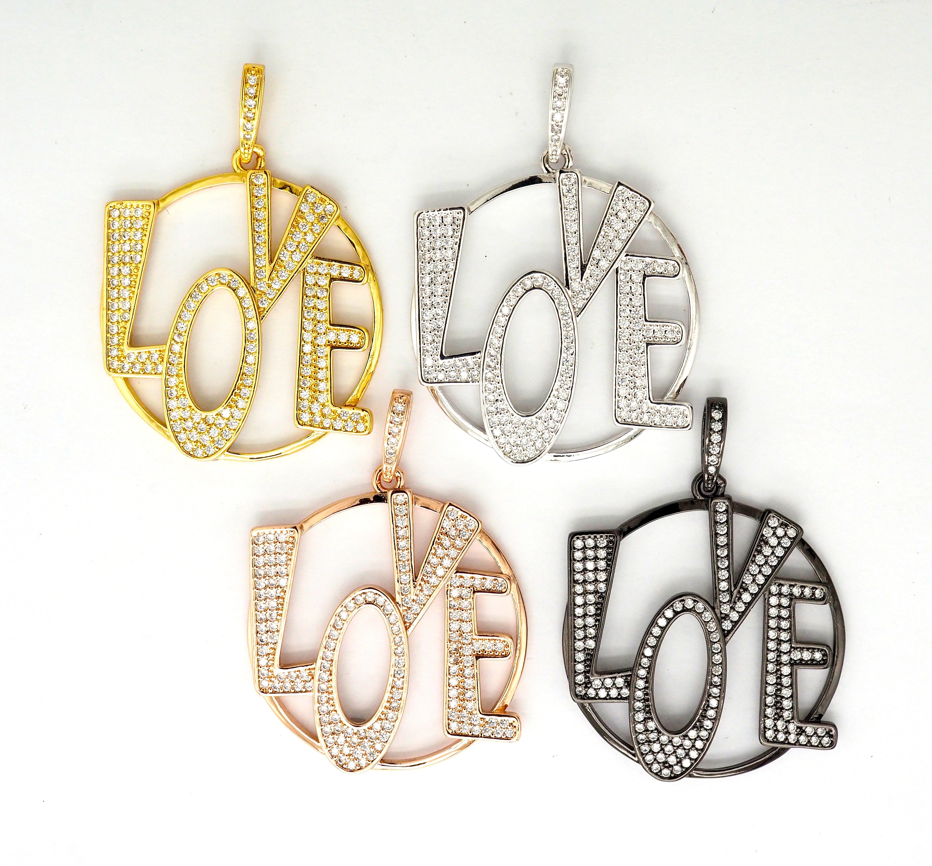 CZ Micro Pave Large LOVE Round Pendant with bail,35x39mm, Cubic Zirconia Love Pave Pendant Beads, Pave Pendant, SKU#F514
