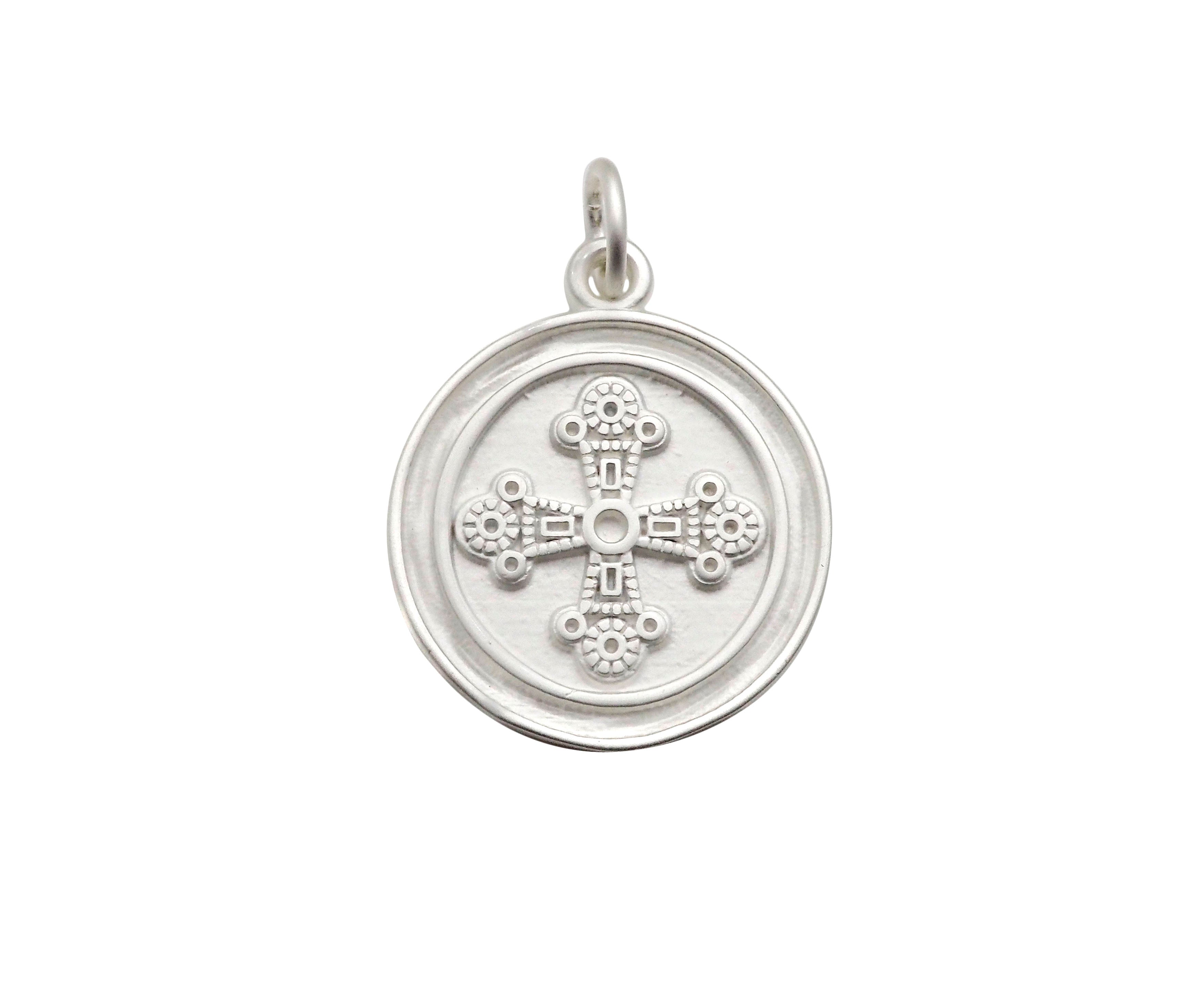 CZ Micro Pave Matte Gold Black Silver Cross Flower Coin Pendant/Charm,Y456