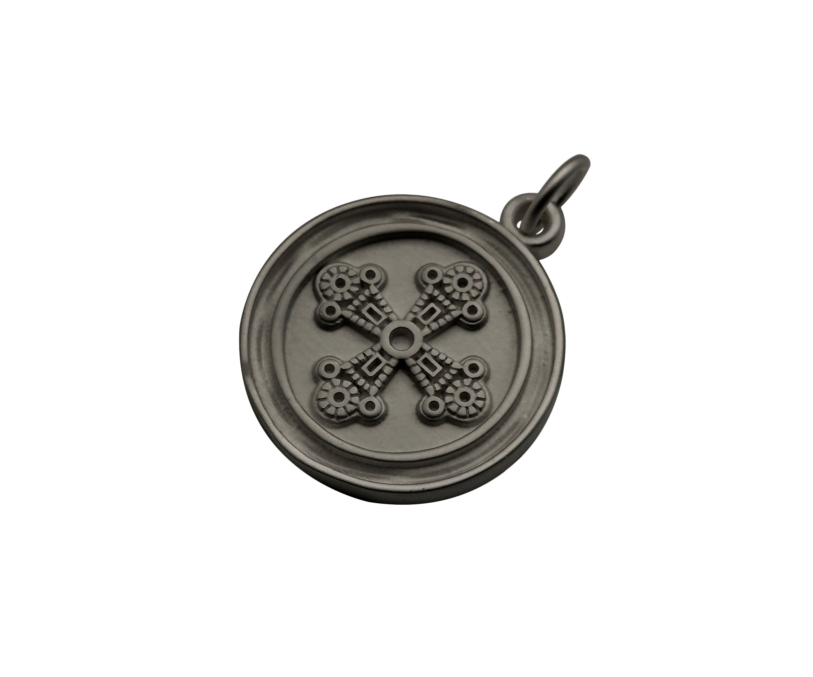 CZ Micro Pave Matte Gold Black Silver Cross Flower Coin Pendant/Charm,Y456