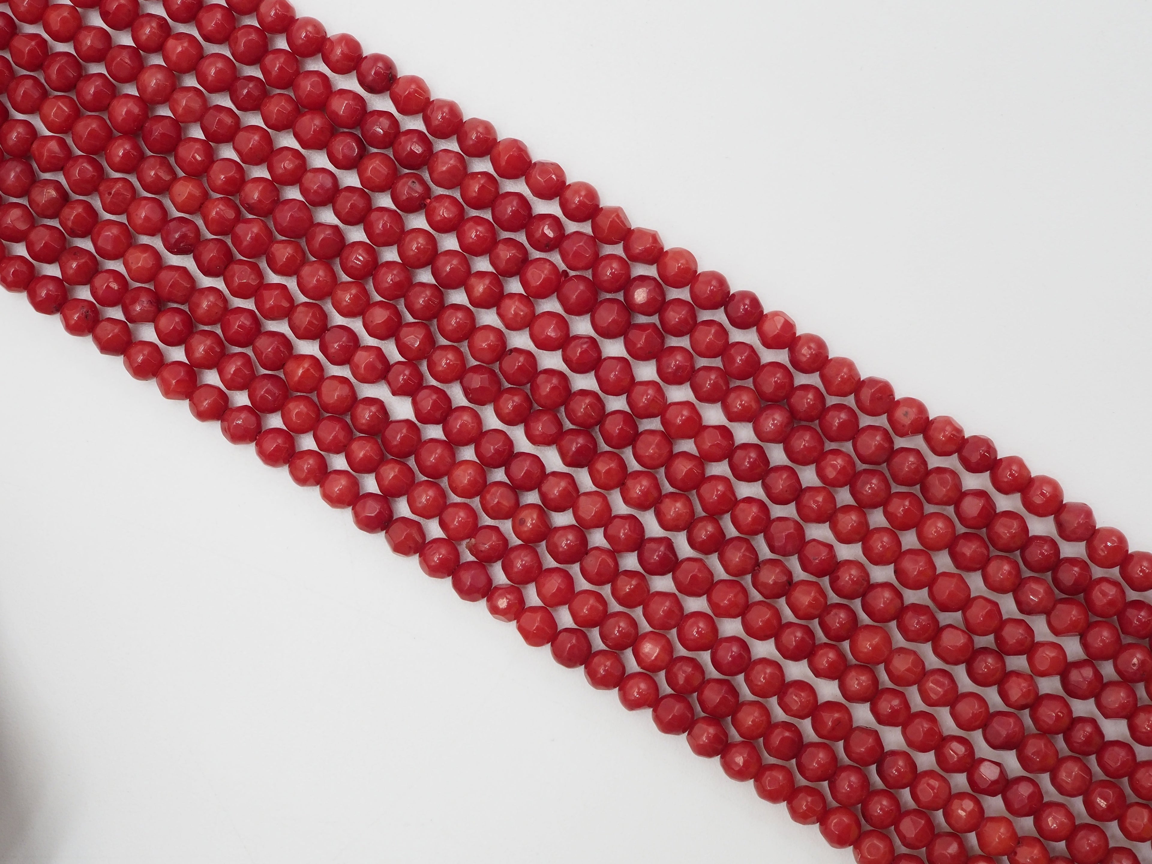 Red Coral Faceted Round Beads, Sku#U282