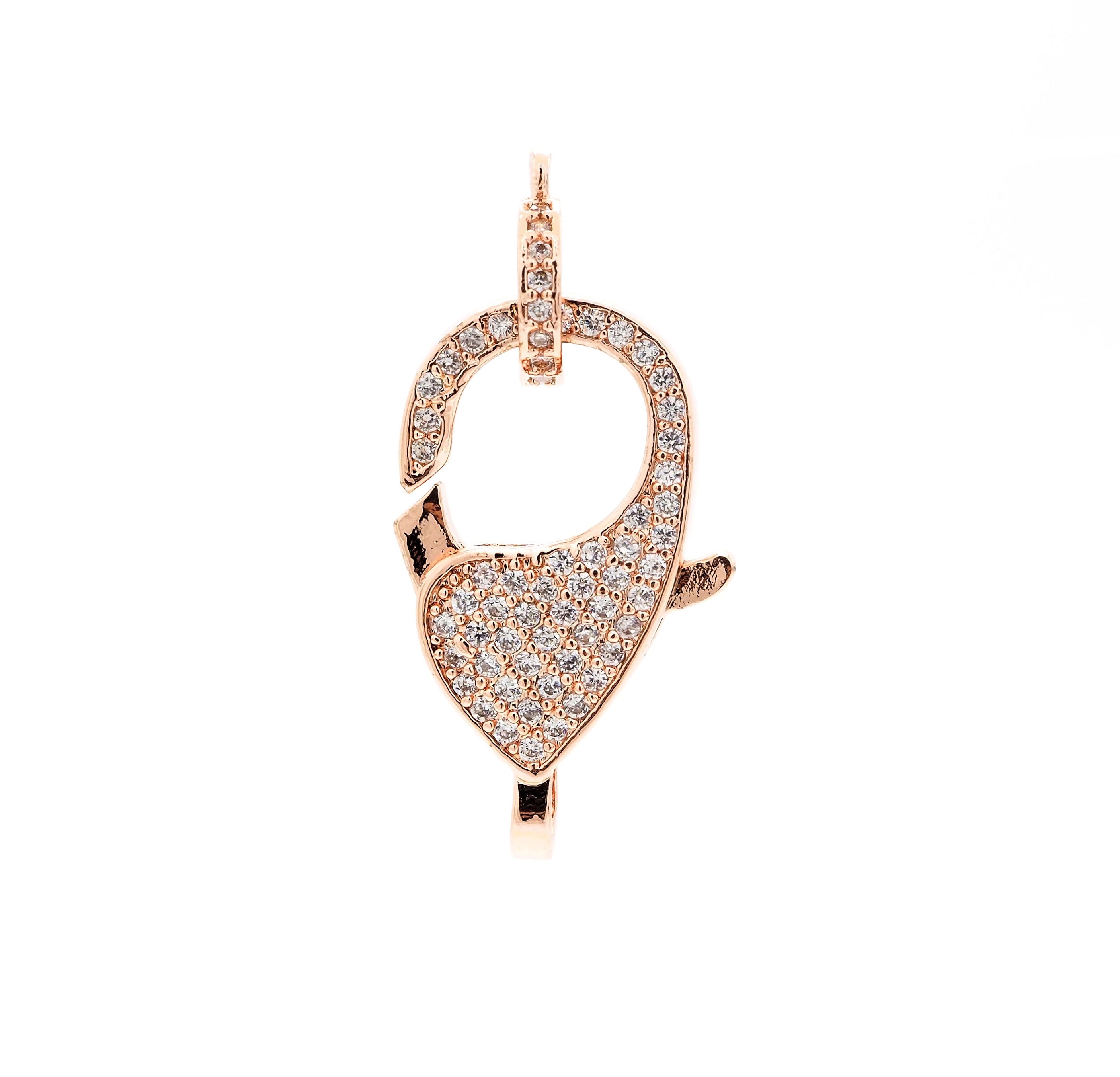 CZ Micro Pave Teardrop Lobster Claw Clasp, Cubic Zirconia Pave Lobster Clasp, Silver Black Rose Gold Plated,22x12mm, sku#H129