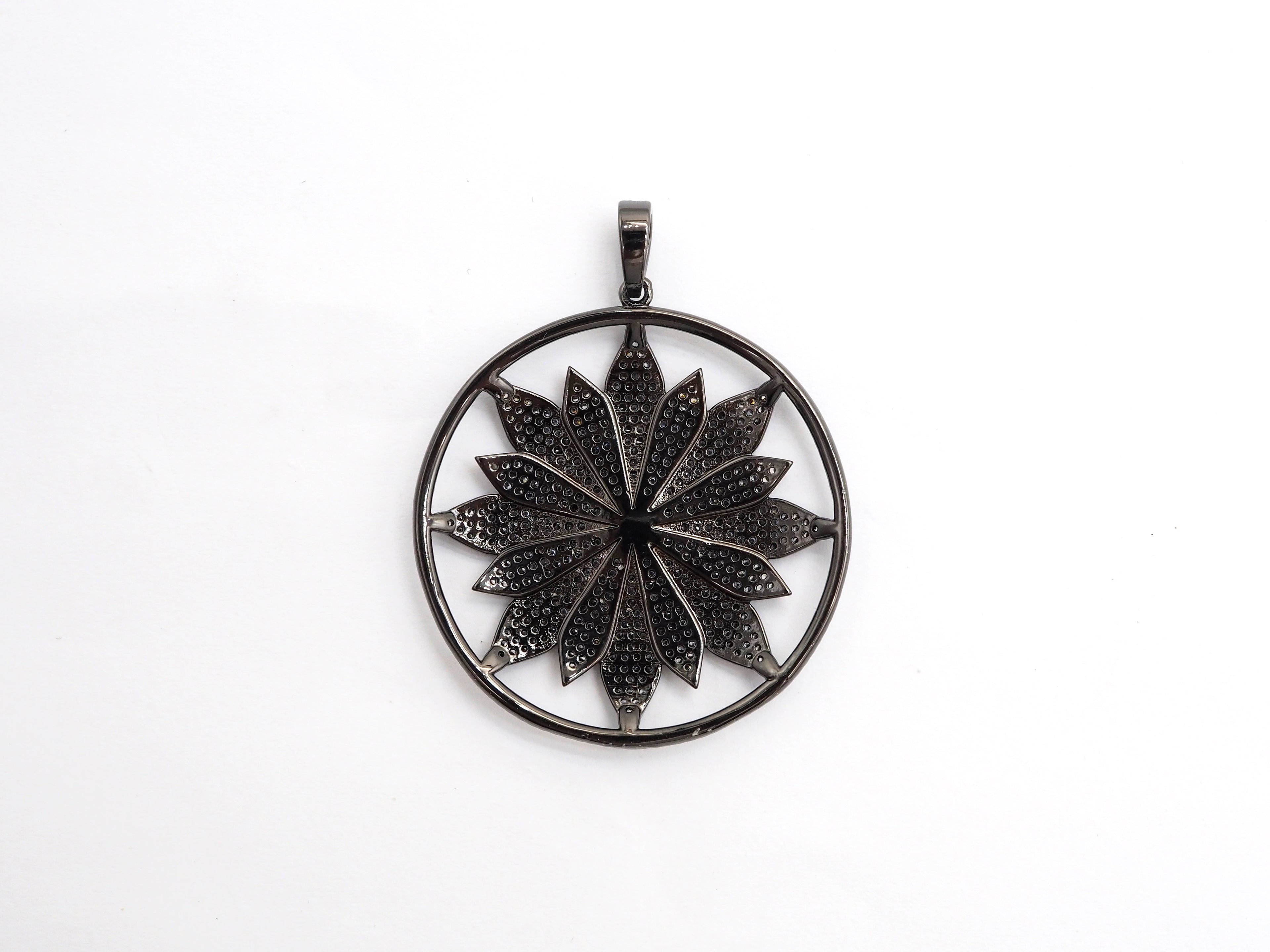 40mm Large CZ Micro Pave Hollow out Flower Round Disc Pendant, Cubic Zirconia Rose Gold/Gold/Silver/Black Focal Pendant, 46x43mm, F546C