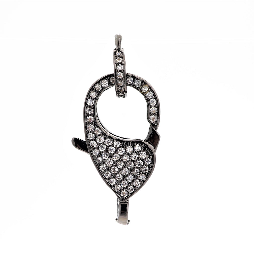 CZ Micro Pave Teardrop Lobster Claw Clasp, Cubic Zirconia Pave Lobster Clasp, Silver Black Rose Gold Plated,22x12mm, sku#H129