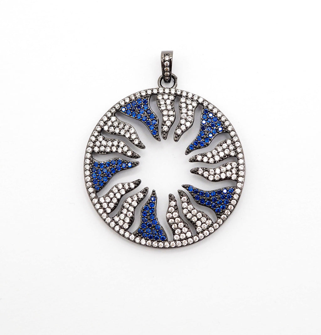 Large CZ Micro Pave Hollow out Flower/Flame Pendant/Charm,Green/Black/Fuchsia/Cobalt Cubic Zirconia Pendant, Black plated, 38mm, sku#F496C