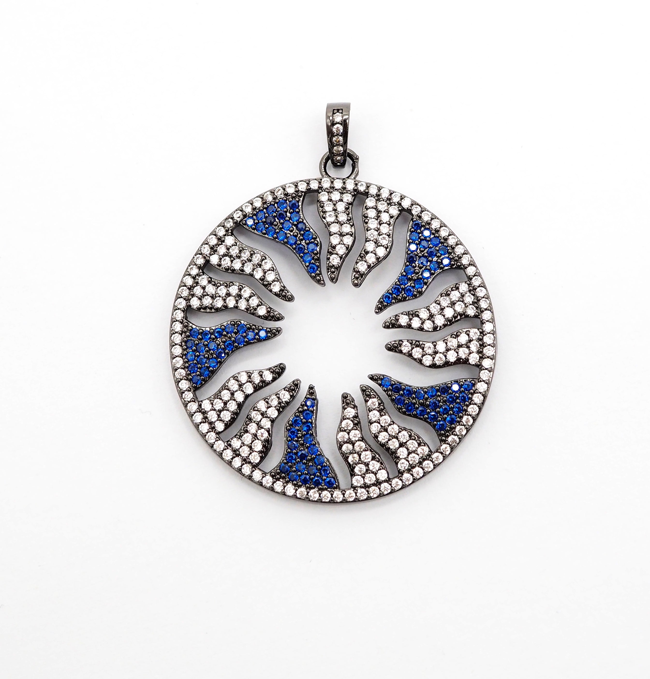 Large CZ Micro Pave Hollow out Flower/Flame Pendant/Charm,Green/Black/Fuchsia/Cobalt Cubic Zirconia Pendant, Black plated, 38mm, sku#F496C