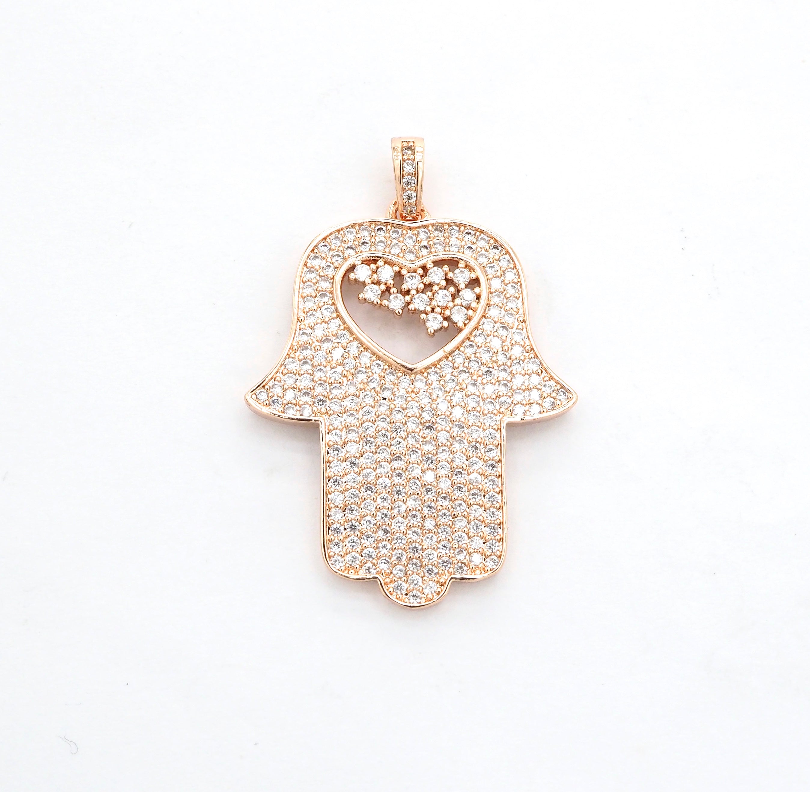 CZ Micro Pave Hamsa Hand with Heart Pendant, Cubic Zirconia Large Hamsa hand Pendant, Gold/Silver/Black/Rose Gold 27x35mm,SKU#F521