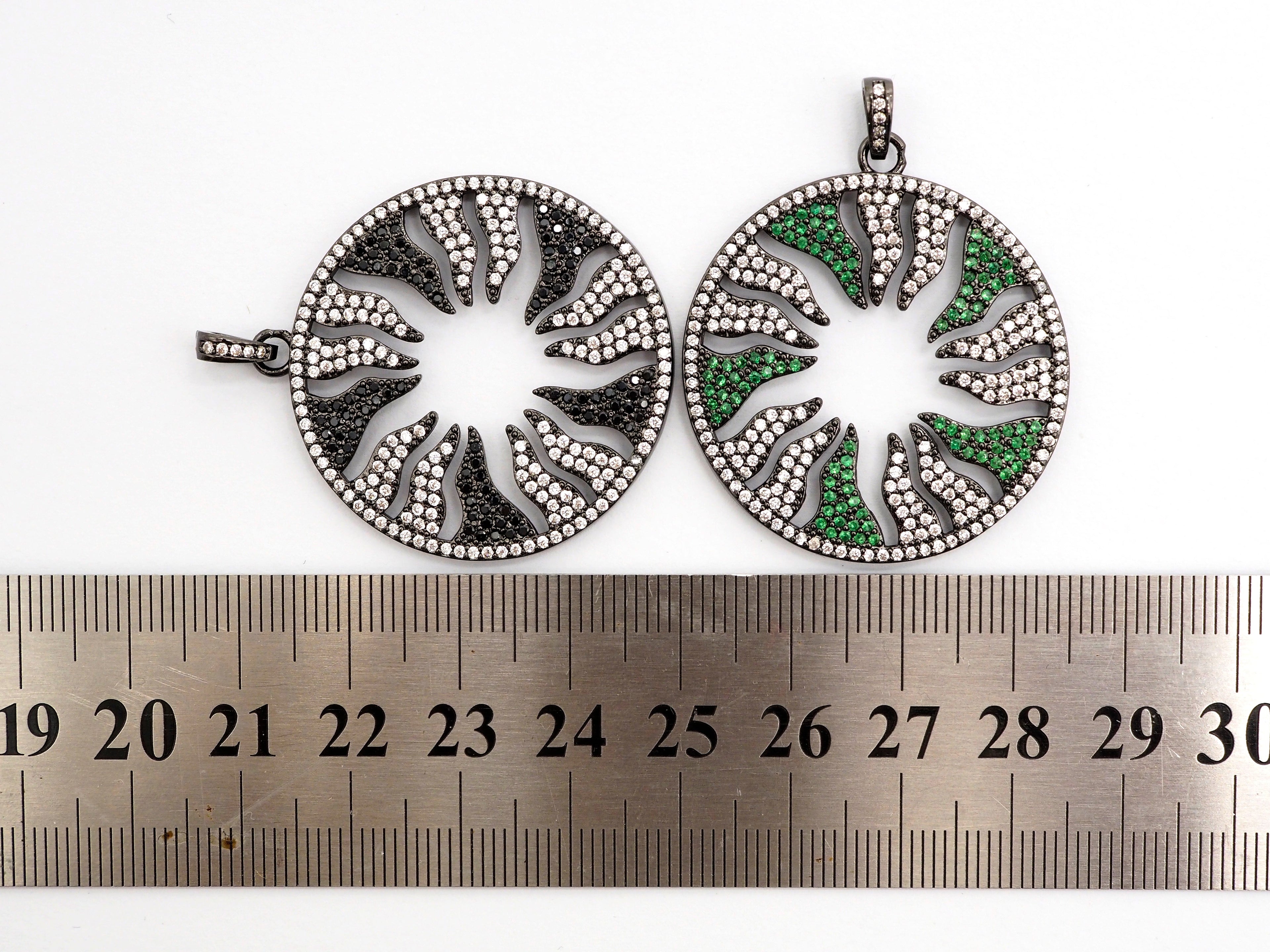 Large CZ Micro Pave Hollow out Flower/Flame Pendant/Charm,Green/Black/Fuchsia/Cobalt Cubic Zirconia Pendant, Black plated, 38mm, sku#F496C