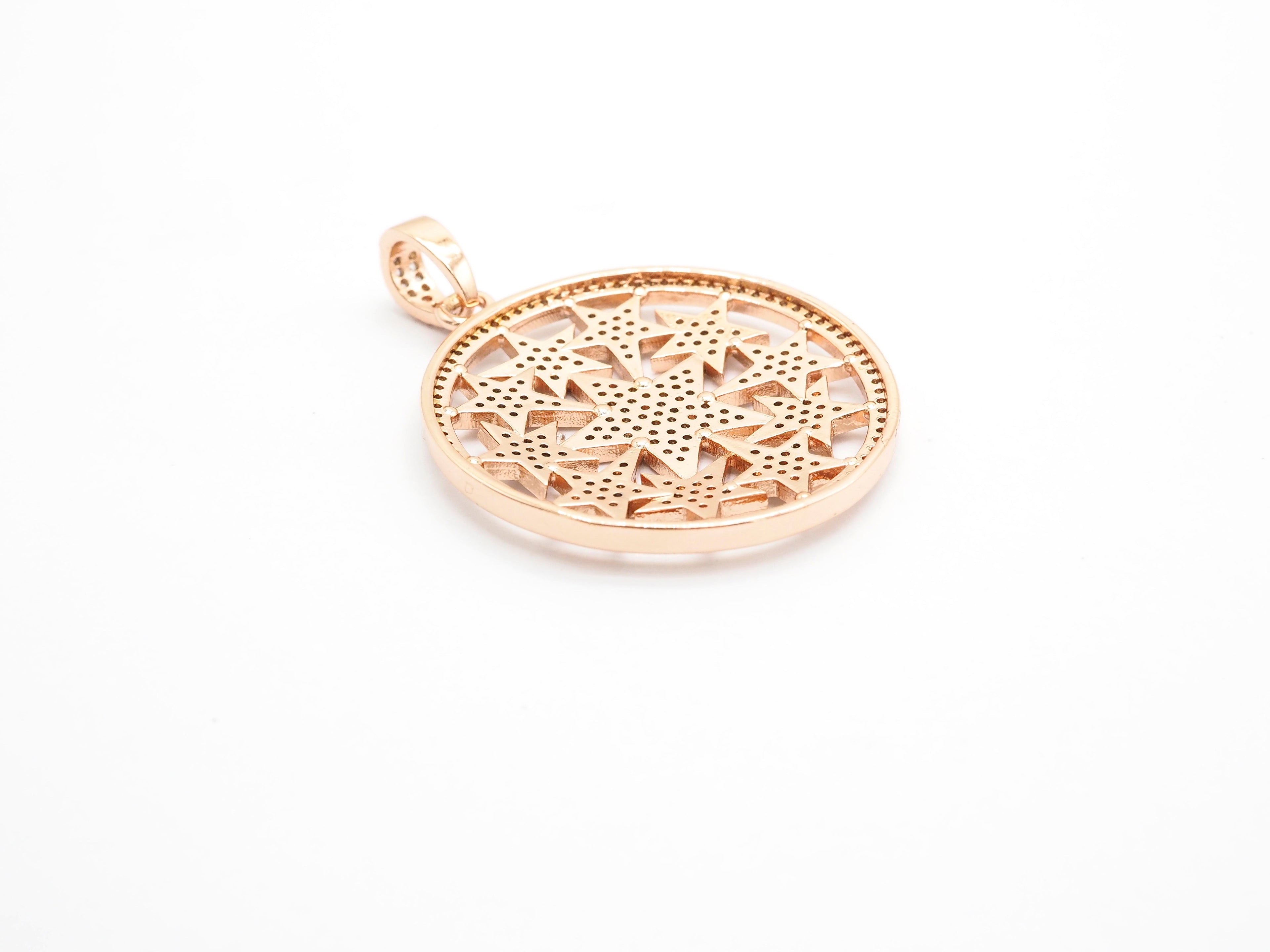 30mm Large CZ Micro Pave Hollow out Star Disc Pendant, Cubic Zirconia Filigree Rose Gold/Gold/Silver/Black Focal Pendant, 33x37mm, F547