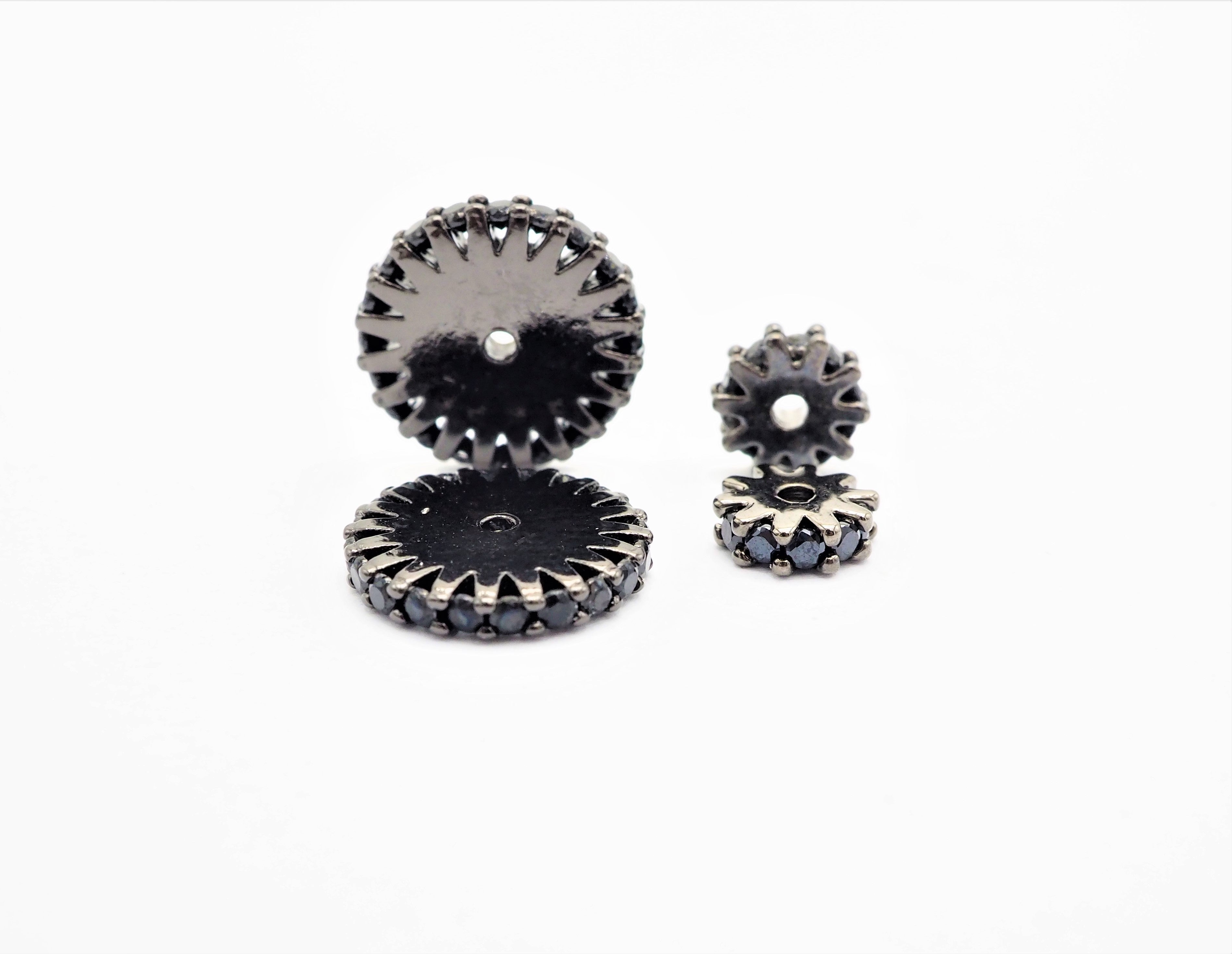 Black CZ Micro Pave On Black Flower Wheel Spacer Beads, Cubic Zirconia Coin Spacer Beads, Micro Pave Beads,6/8/10/12mm, sku#C73
