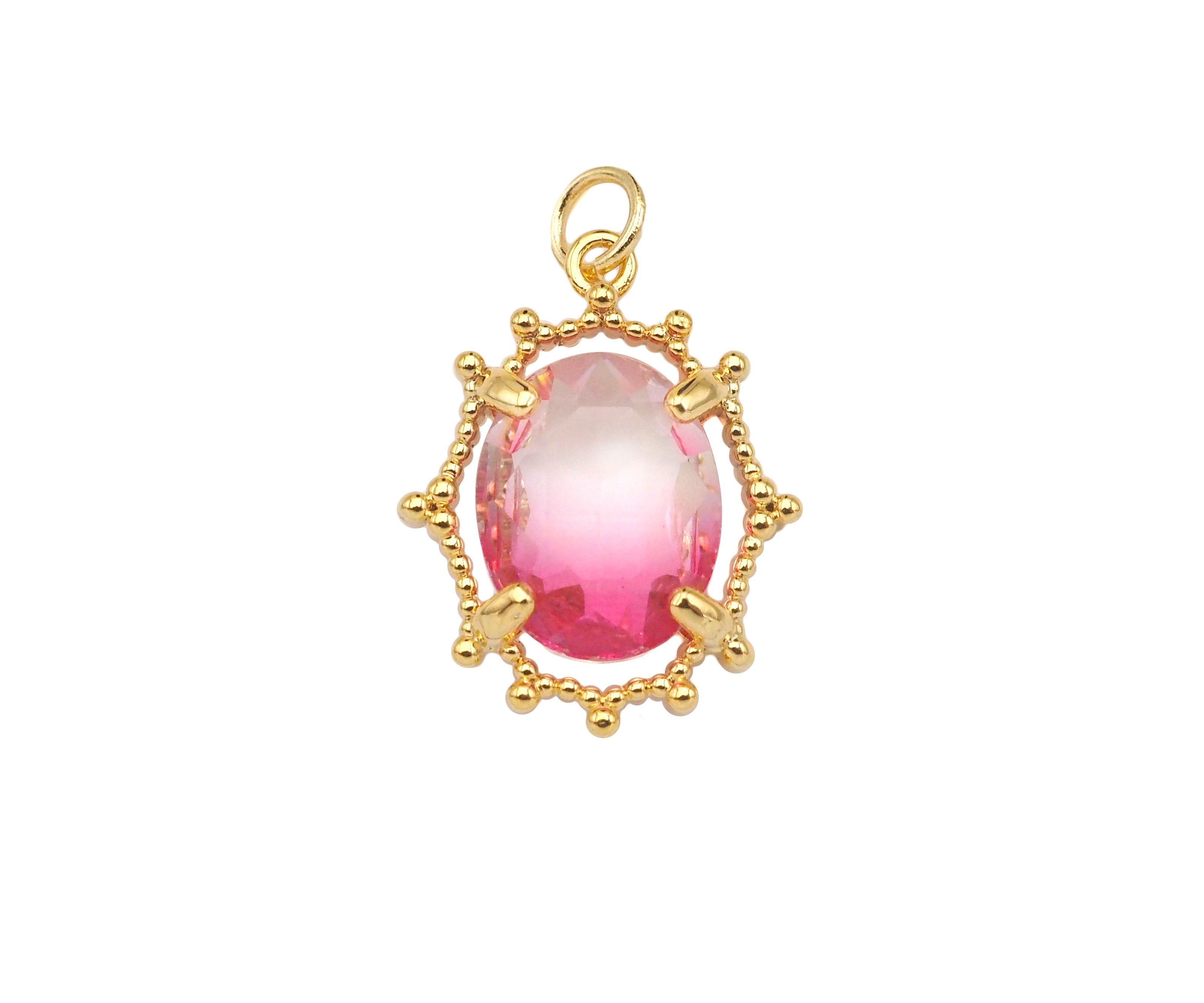 Gold Filled Colorful Quartz Oval Shape Pendant, 14K Gold Filled Quartz Charm, Necklace Bracelet Charm Pendant, 13x17mm, Sku#ZX12