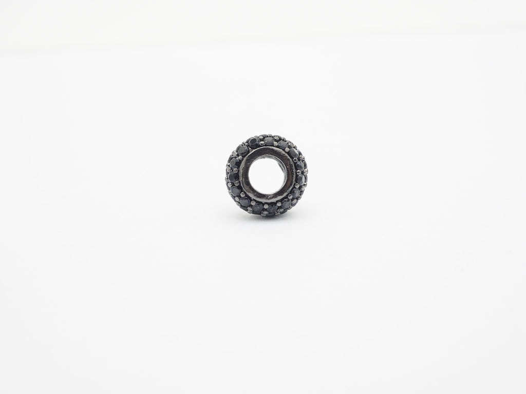 Black CZ Micro Pave On Black Rondelle Big Hole Spacer Beads, Cubic Zirconia Rondelle Spacer Beads, Pave Beads, 3x8/5x10mm, sku#C74