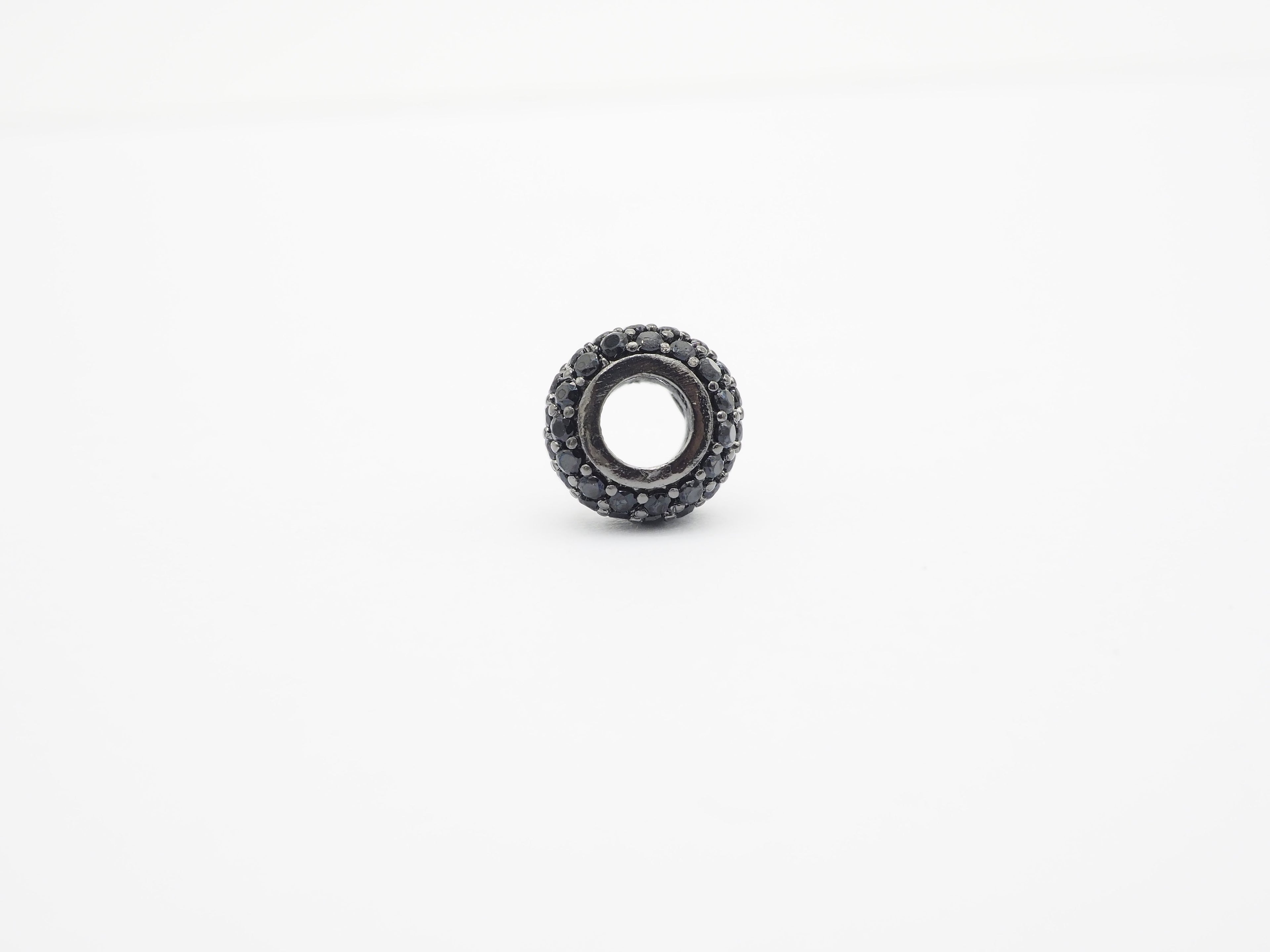 Black CZ Micro Pave On Black Rondelle Big Hole Spacer Beads, Cubic Zirconia Rondelle Spacer Beads, Pave Beads, 3x8/5x10mm, sku#C74