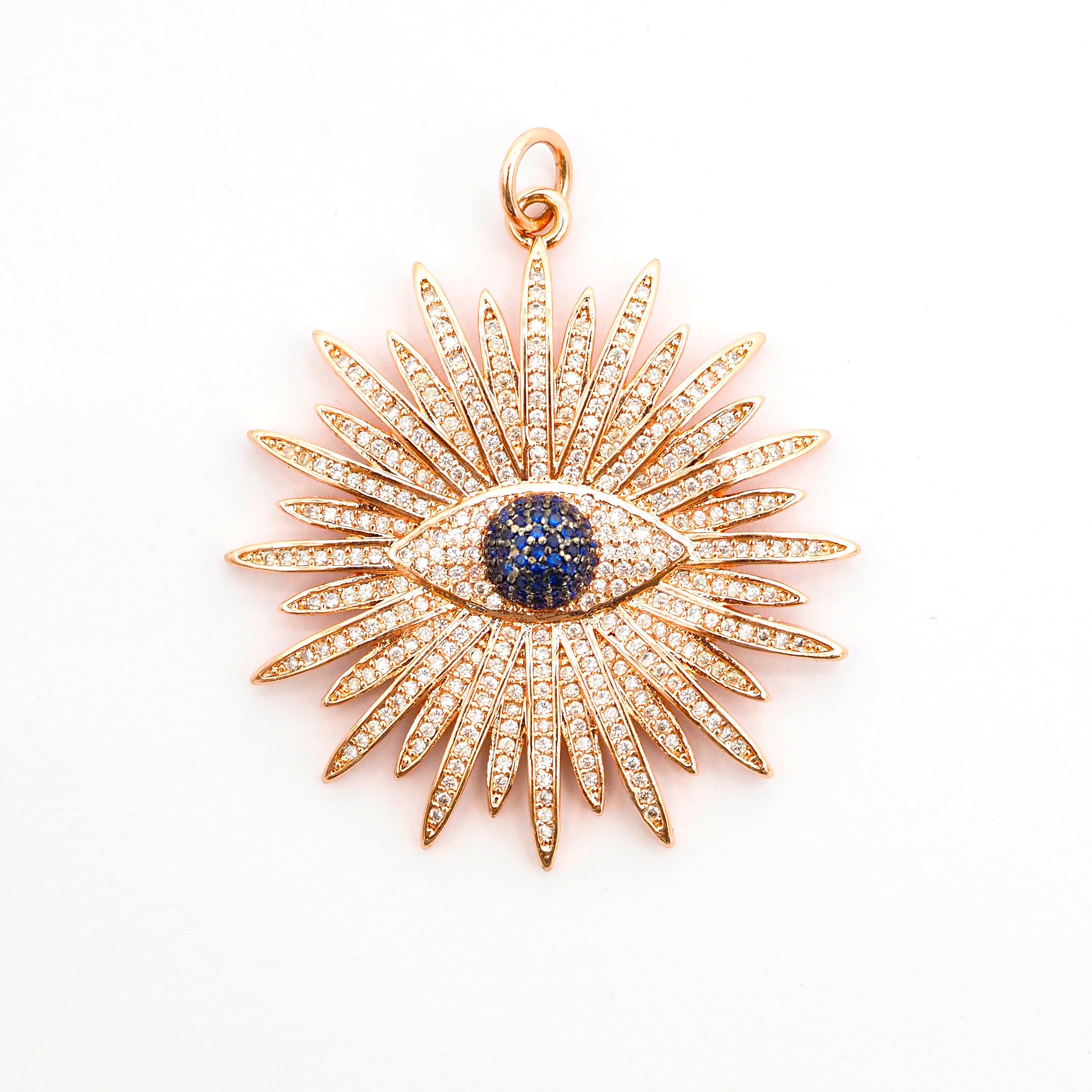 Large CZ Micro Pave Flower With Black Evil Eye Pendant/Charm,Cubic Zirconia Paved Charm/Focal, Necklace Charm Pendant, 43x46mm,sku#F497C