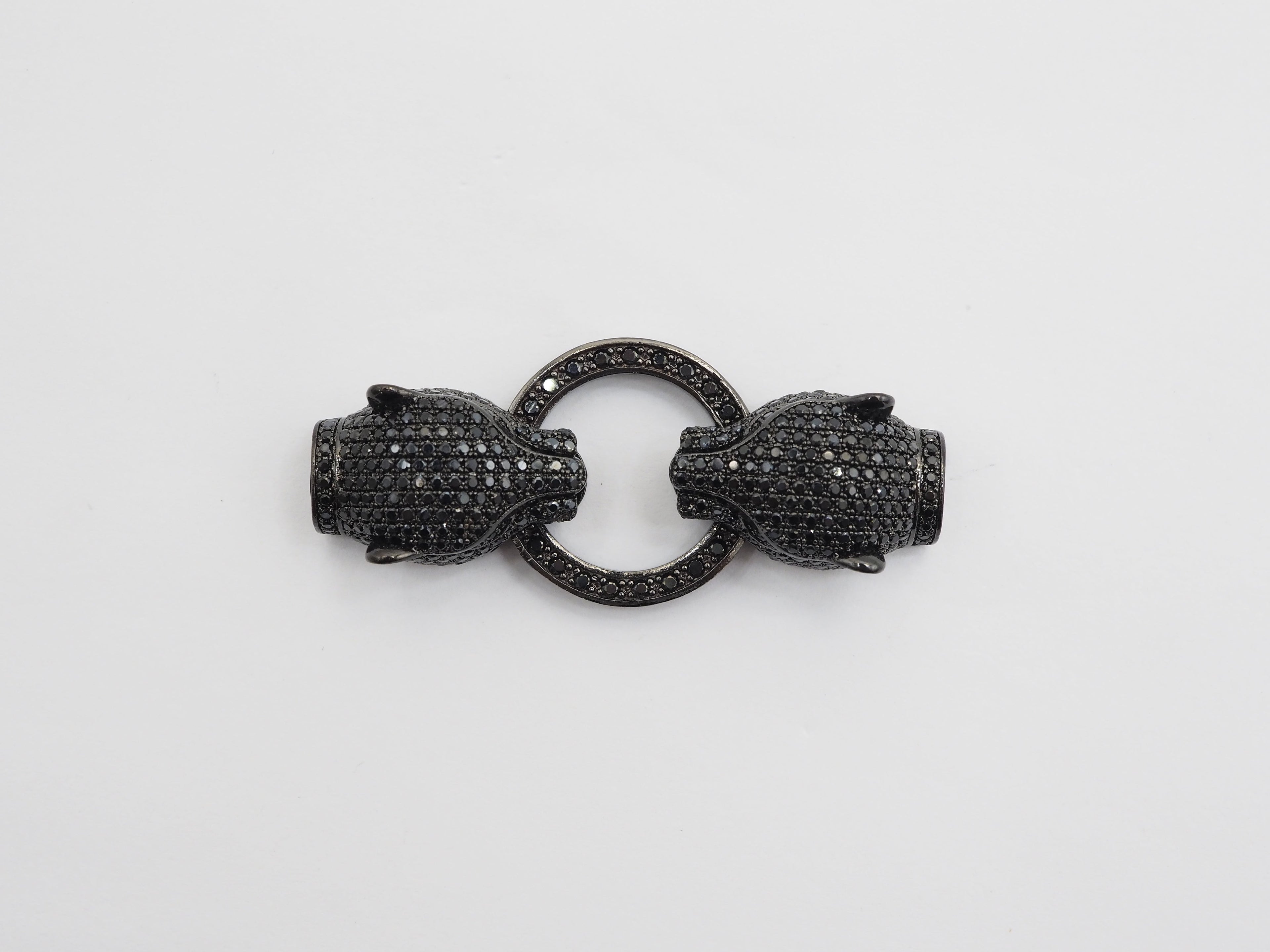 LARGE Black CZ Pave Micro Pave Panther Leopard Head Box Insert Clasp,Cubic Zirconia Clasp,Leopard Head Connector, 50mm, sku#C84