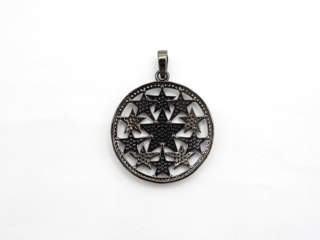30mm Large CZ Micro Pave Hollow out Star Disc Pendant, Cubic Zirconia Filigree Rose Gold/Gold/Silver/Black Focal Pendant, 33x37mm, F547