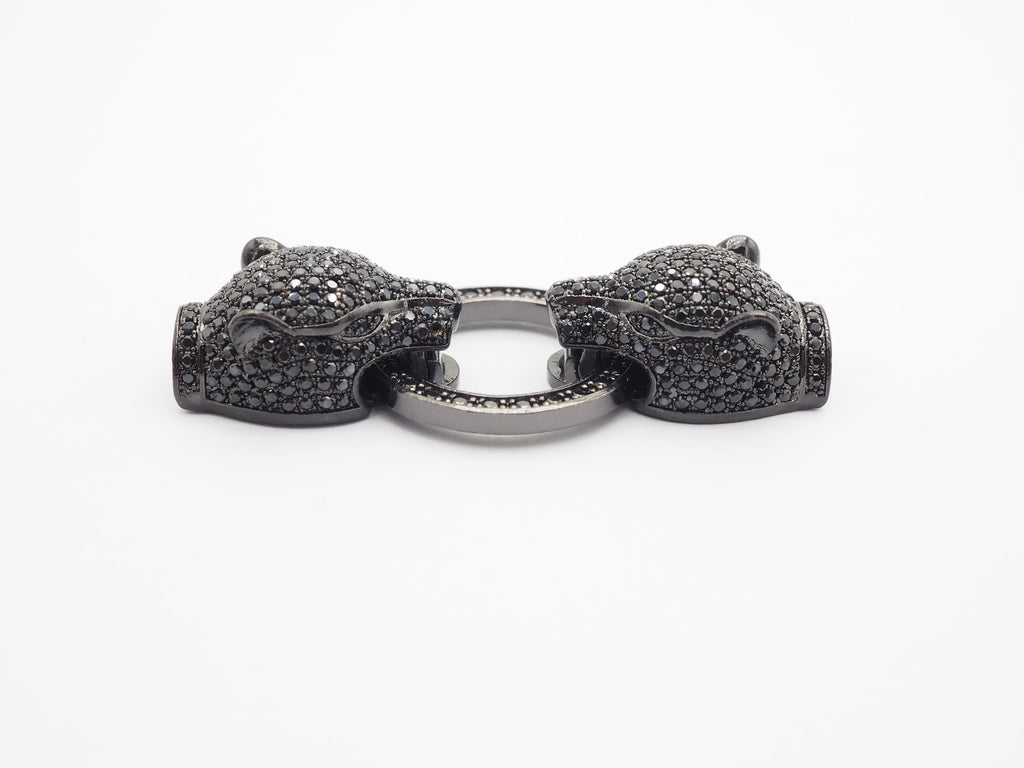 LARGE Black CZ Pave Micro Pave Panther Leopard Head Box Insert Clasp,Cubic Zirconia Clasp,Leopard Head Connector, 50mm, sku#C84
