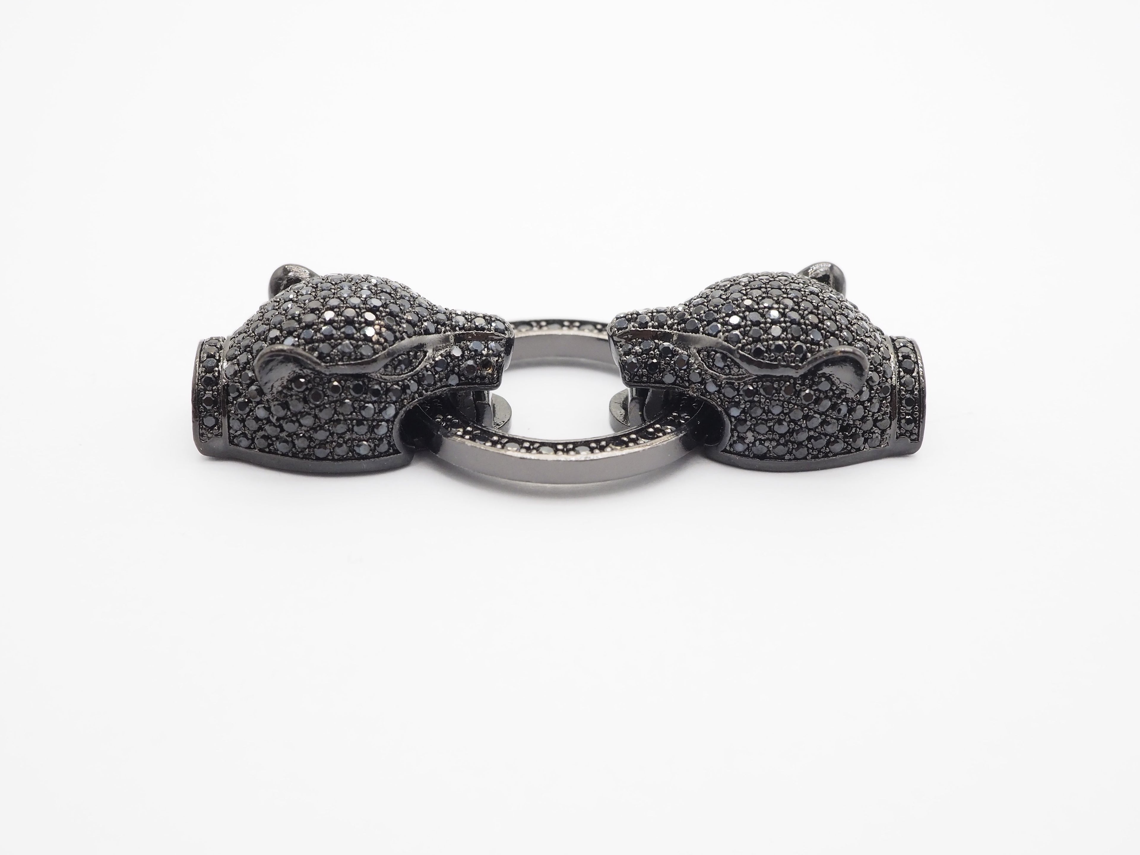 LARGE Black CZ Pave Micro Pave Panther Leopard Head Box Insert Clasp,Cubic Zirconia Clasp,Leopard Head Connector, 50mm, sku#C84