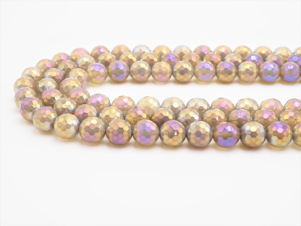 Mystic Plated Faceted Agate Beads,6mm/8mm/10mm, Multicolor Plated Gray Agate Beads,15.5" Full Strand, SKU#U303c