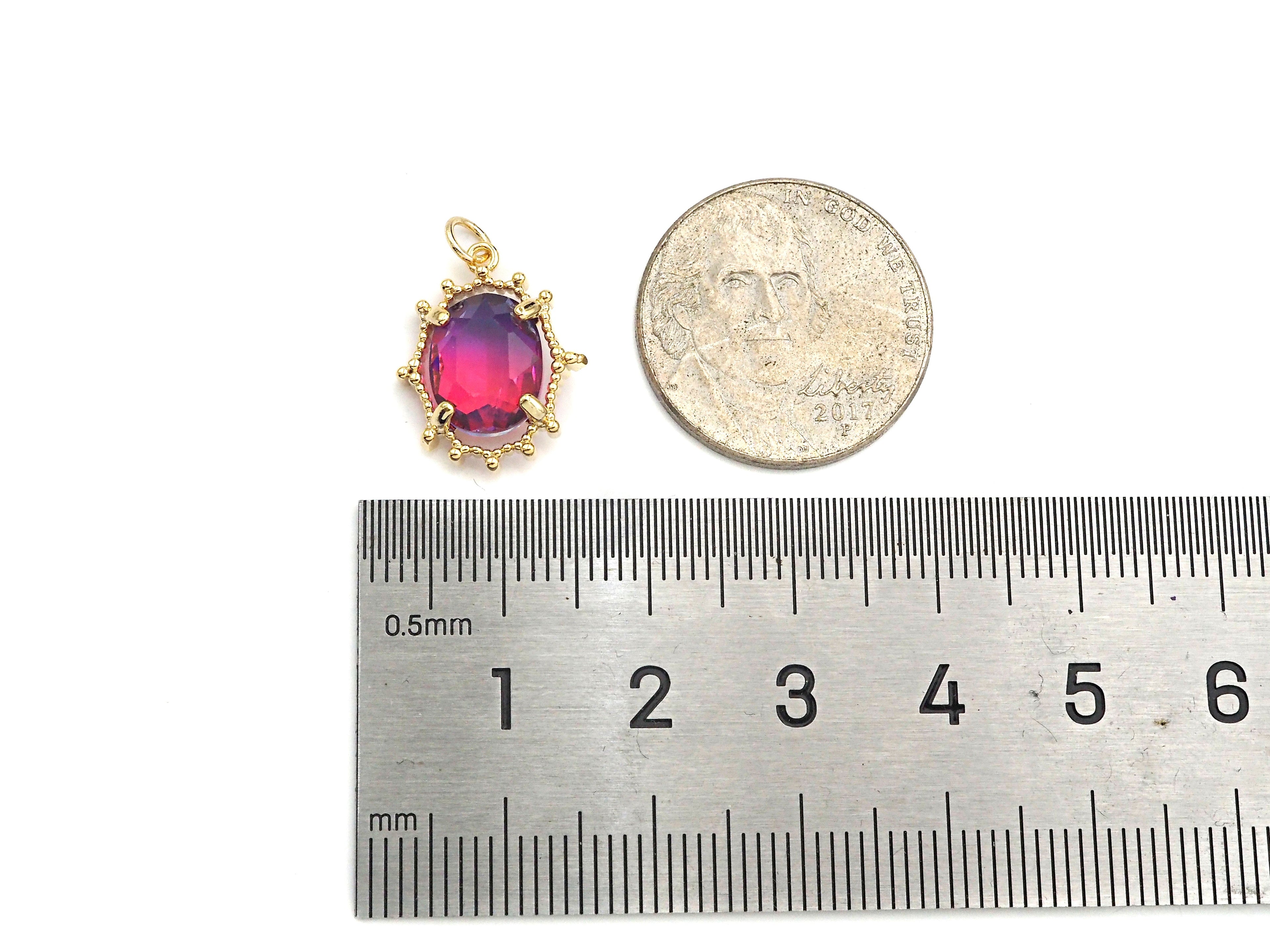 Gold Filled Colorful Quartz Oval Shape Pendant, 14K Gold Filled Quartz Charm, Necklace Bracelet Charm Pendant, 13x17mm, Sku#ZX12