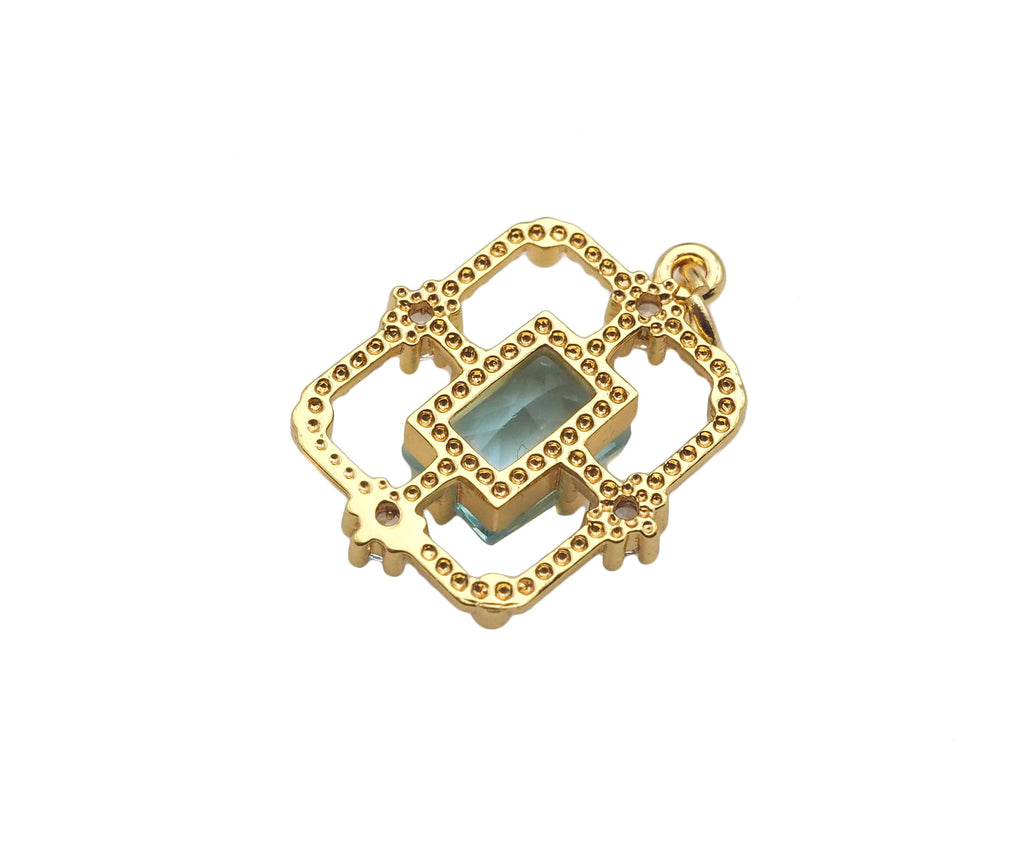 Gold Filled CZ Micro Pave Rectangle Shape Pendant, 14K Gold Filled Red/Pink/Blue Quartz Charm, Necklace Bracelet Charm, 14x18mm, Sku#ZX13