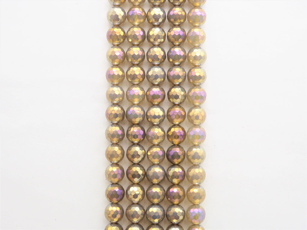 Mystic Plated Faceted Agate Beads,6mm/8mm/10mm, Multicolor Plated Gray Agate Beads,15.5" Full Strand, SKU#U303c
