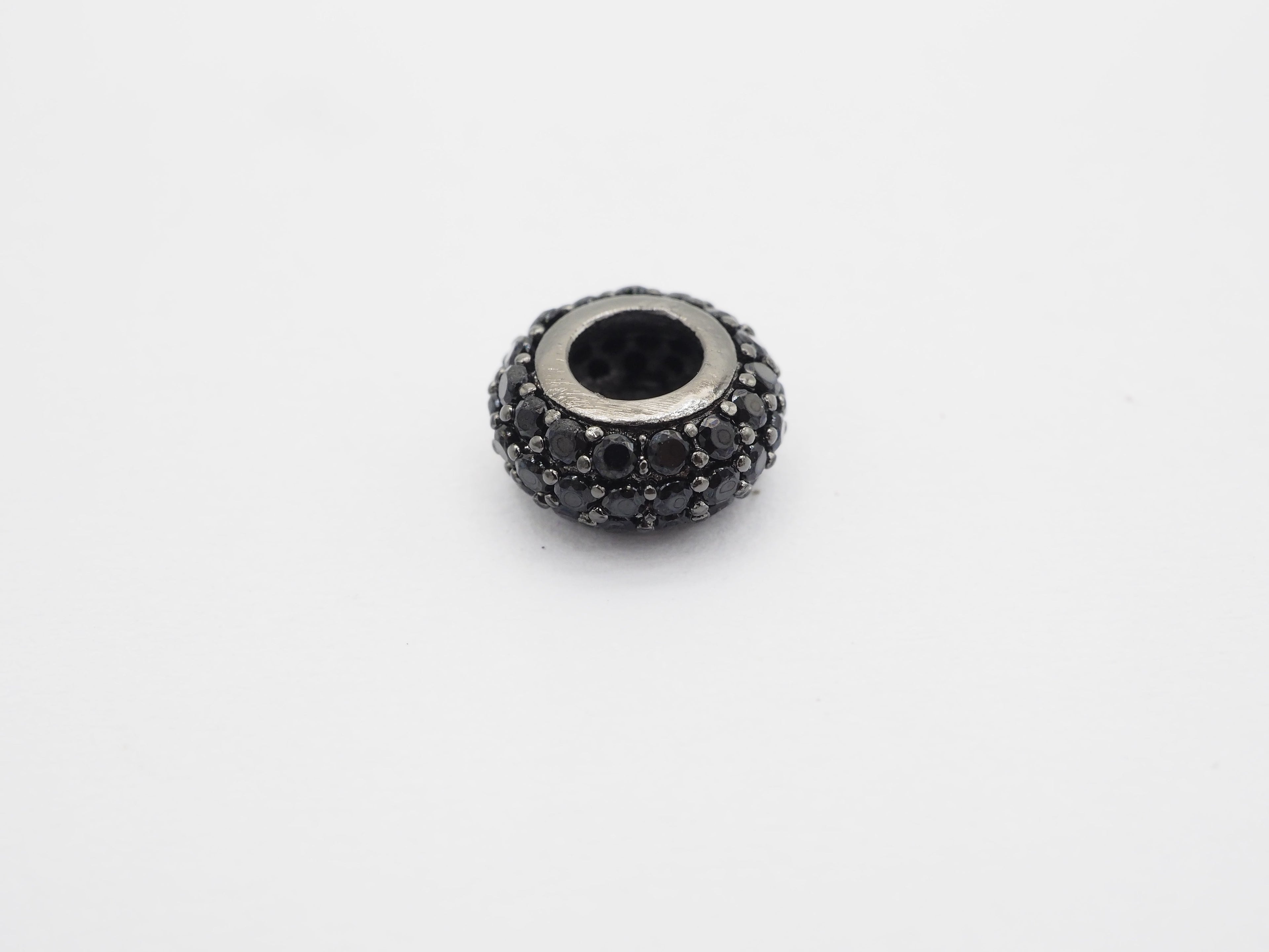 Black CZ Micro Pave On Black Rondelle Big Hole Spacer Beads, Cubic Zirconia Rondelle Spacer Beads, Pave Beads, 3x8/5x10mm, sku#C74