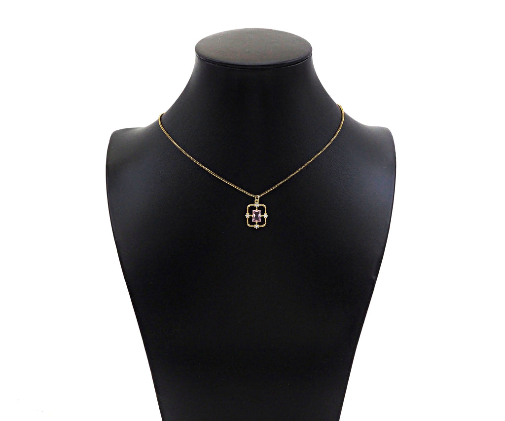 Gold Filled CZ Micro Pave Rectangle Shape Pendant, 14K Gold Filled Red/Pink/Blue Quartz Charm, Necklace Bracelet Charm, 14x18mm, Sku#ZX13