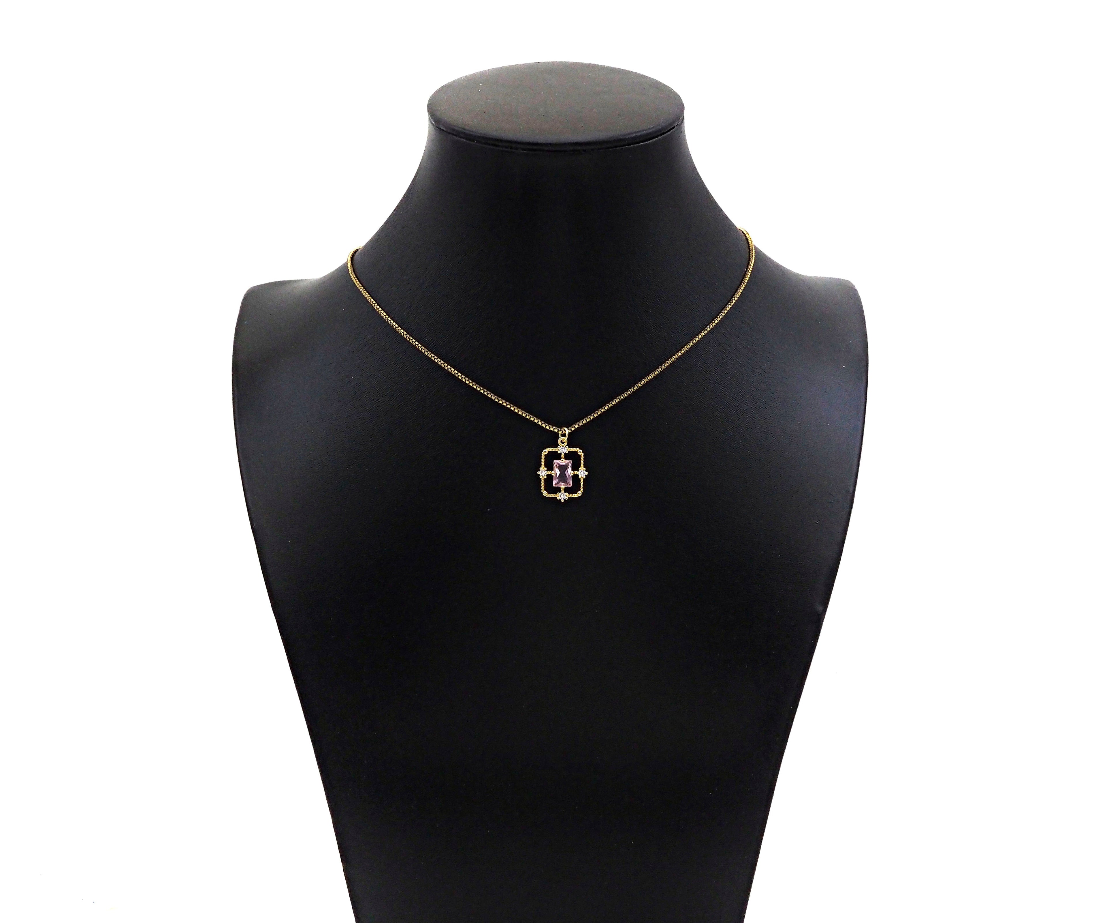 Gold Filled CZ Micro Pave Rectangle Shape Pendant, 14K Gold Filled Red/Pink/Blue Quartz Charm, Necklace Bracelet Charm, 14x18mm, Sku#ZX13