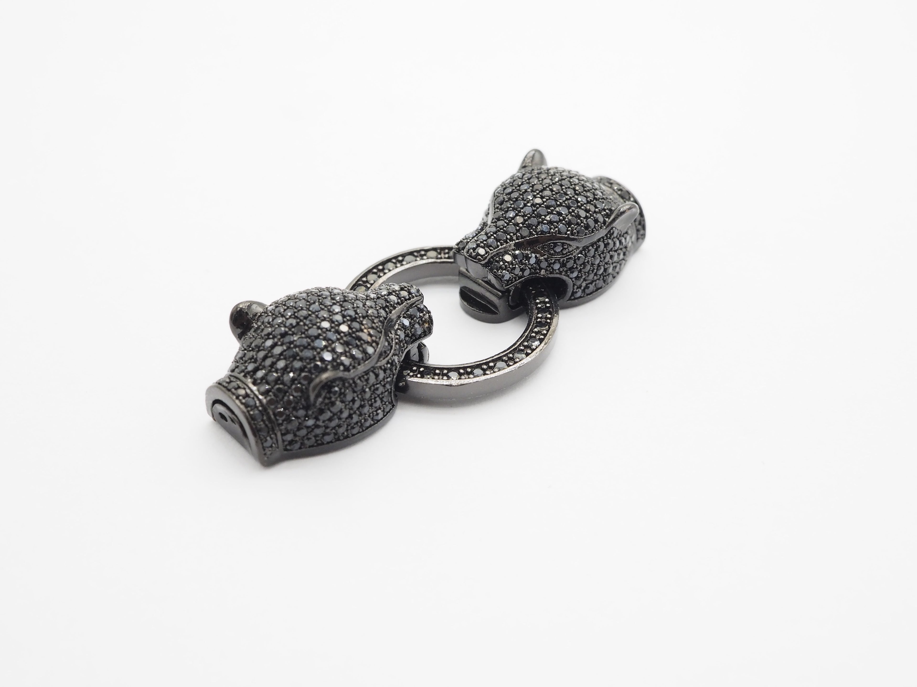 LARGE Black CZ Pave Micro Pave Panther Leopard Head Box Insert Clasp,Cubic Zirconia Clasp,Leopard Head Connector, 50mm, sku#C84
